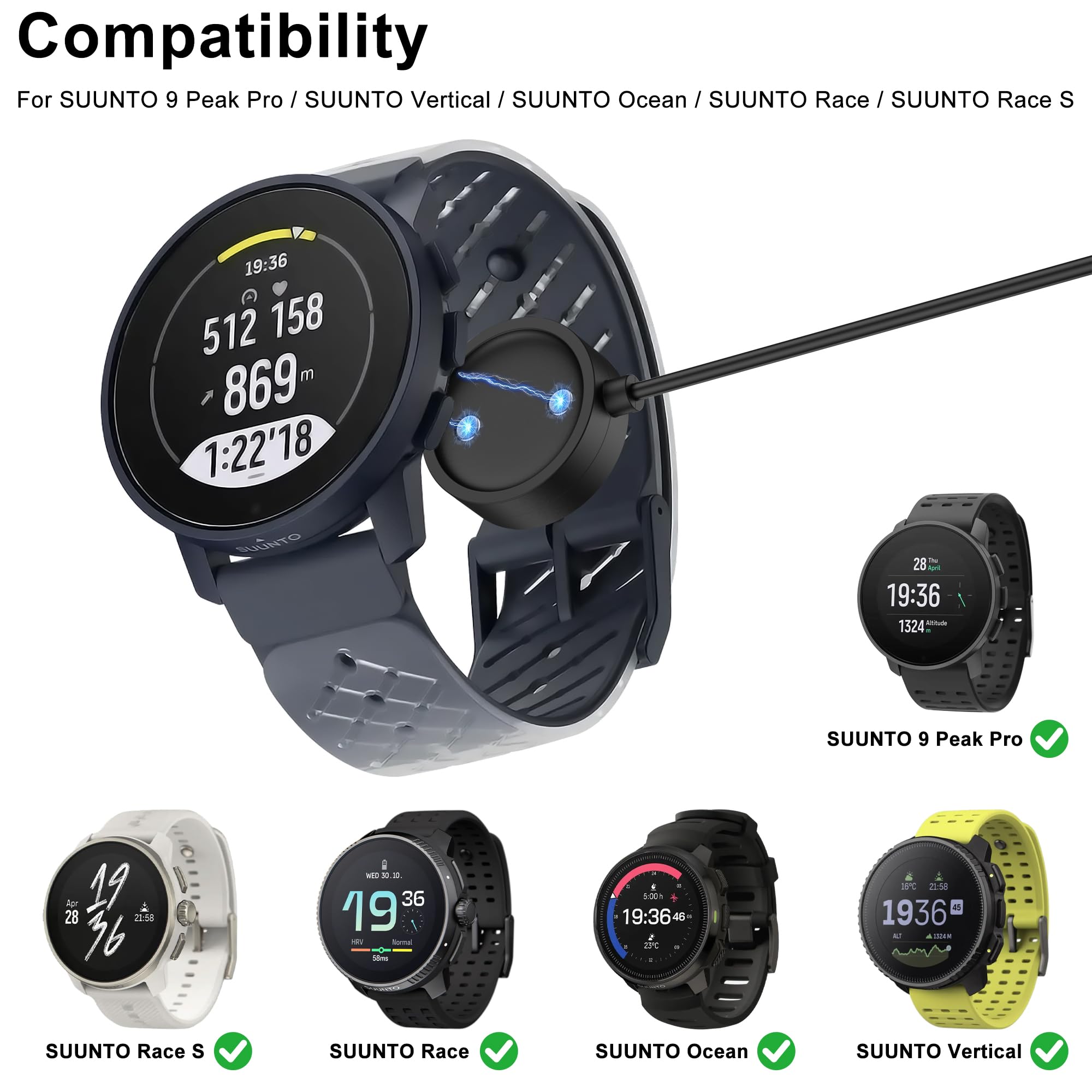 Magnetyczna ładowarka do ładowania kompatybilna z Suunto Race/Race S/Vertical/9 Peak/9 Peak Pro/NAUTICS (1)