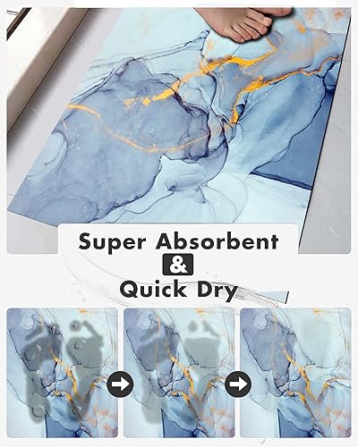 Miniatura 3 de EMMTEEY Alfombra de baño de mármol azul para baño, juego de alfombras de baño antideslizantes de 3 piezas con alfombra de baño en forma de U,