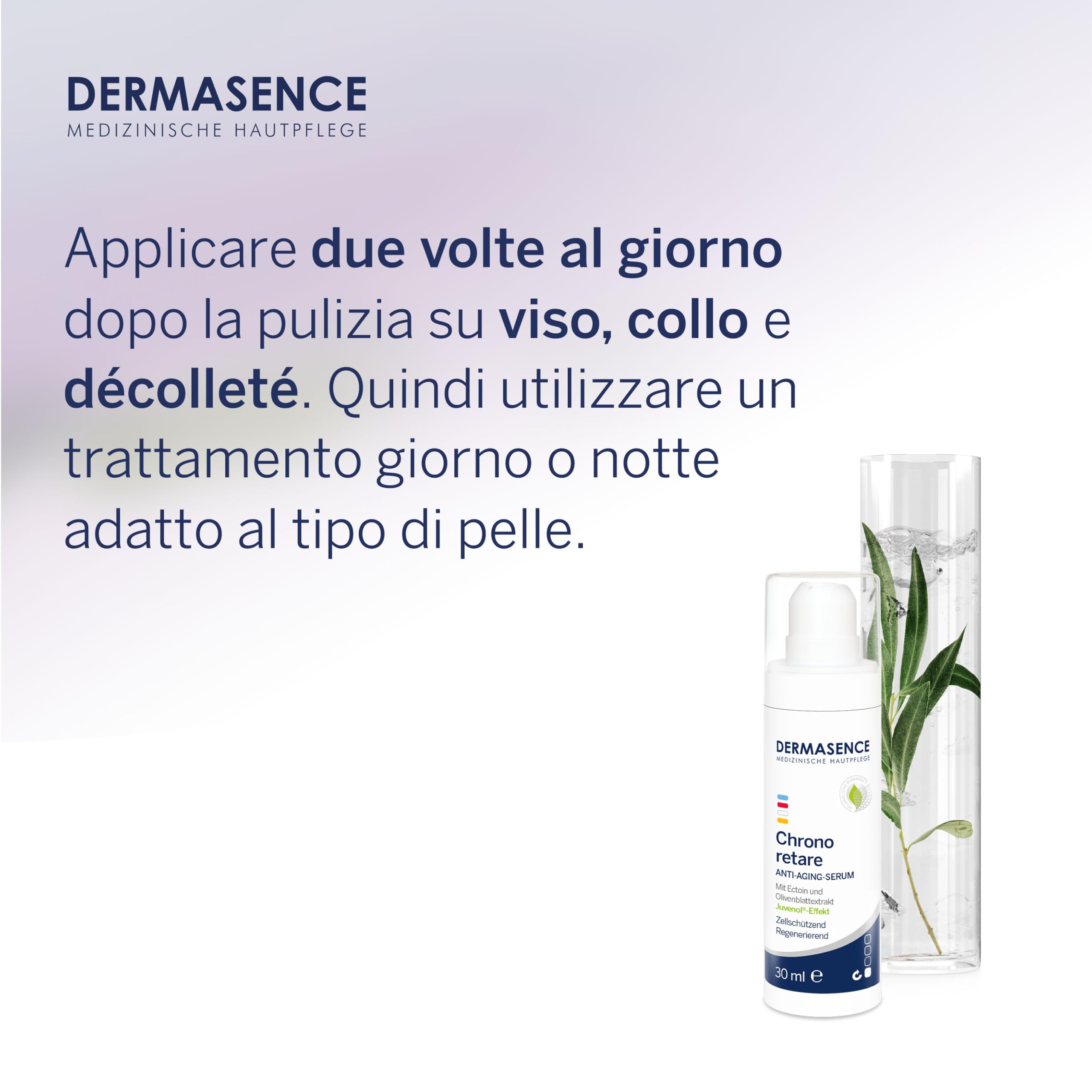 DERMASENCE Chrono retare Anti-Aging Serum, 30 ml | Siero viso anti-età con acido ialuronico, ectoina ed estratto di foglie d'olivo, idratante per pelle matura