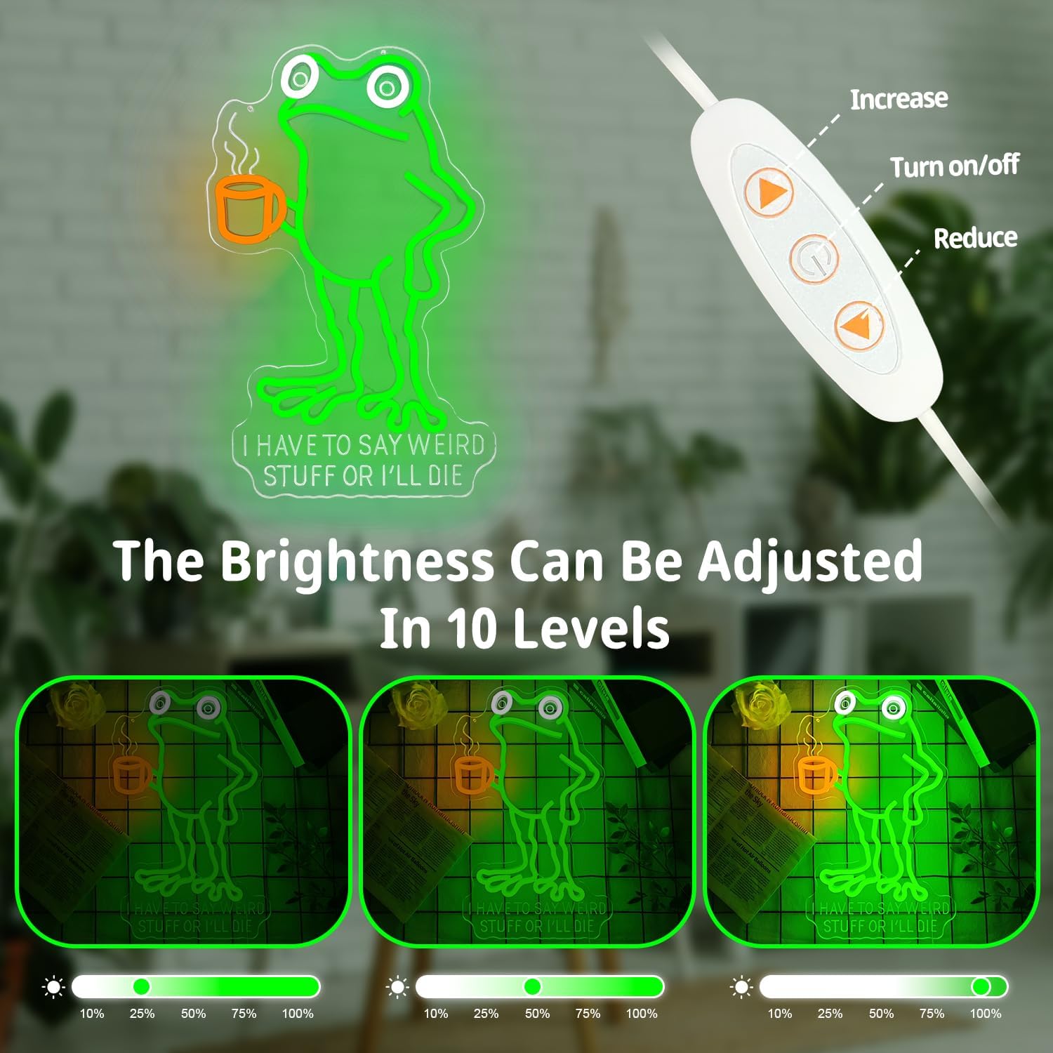 I Have to Say Weird Stuff Or I'll Die Neon Sign Dimmable Funny Frog Led Sign Weird Frog Meme Light Up Sign Absurdist Humor Neon Wall Art for Office Bedroom