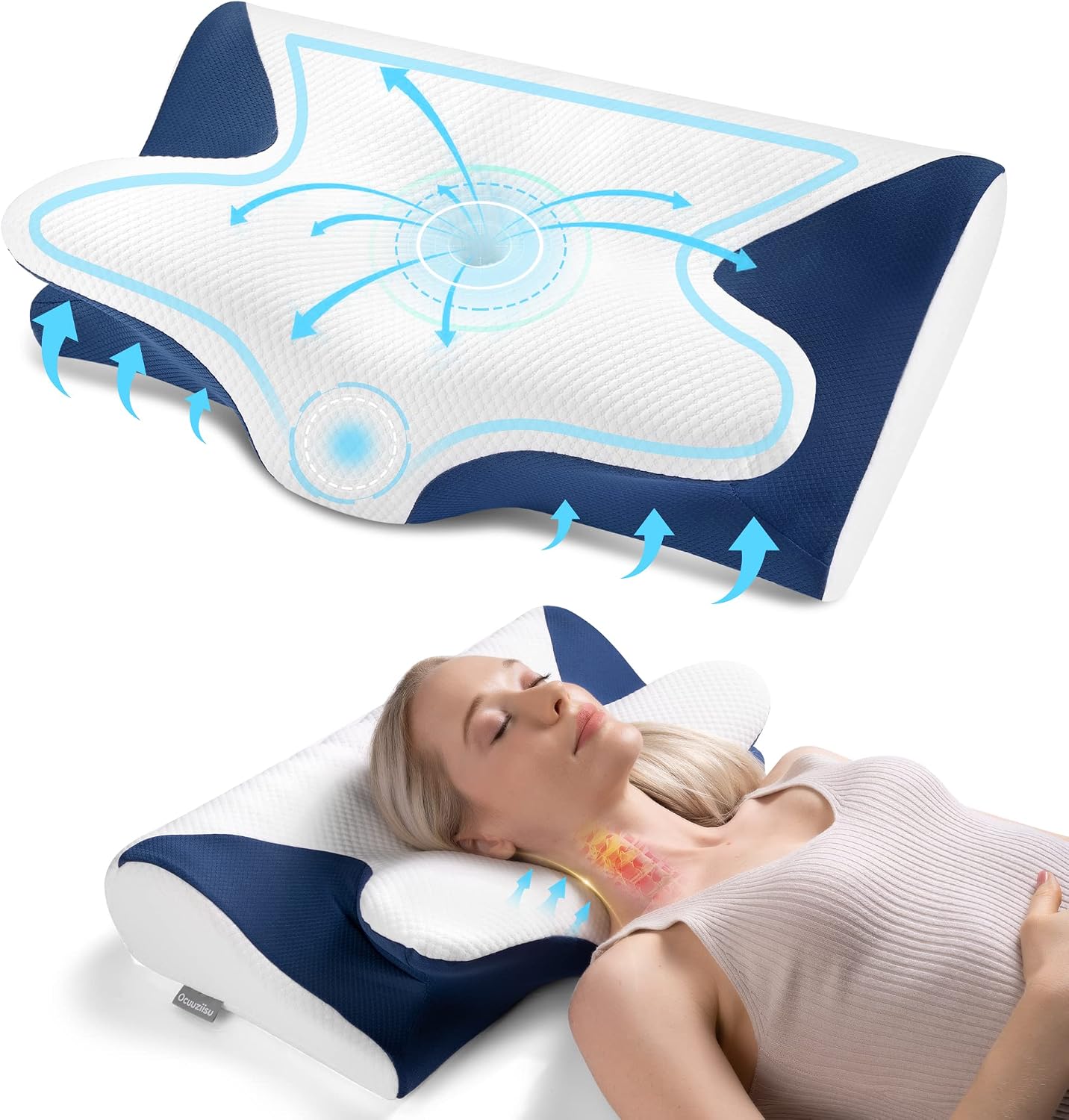 Cervical Pillow for Neck and Shoulder Pain Relief, Contour Memory Foam Neck Support Pillow, Ergonomic Orthopedic Sleeping Bed Pillow for Side Back Stomach Sleepers, Breathable Cover, Mom Dad Gifts