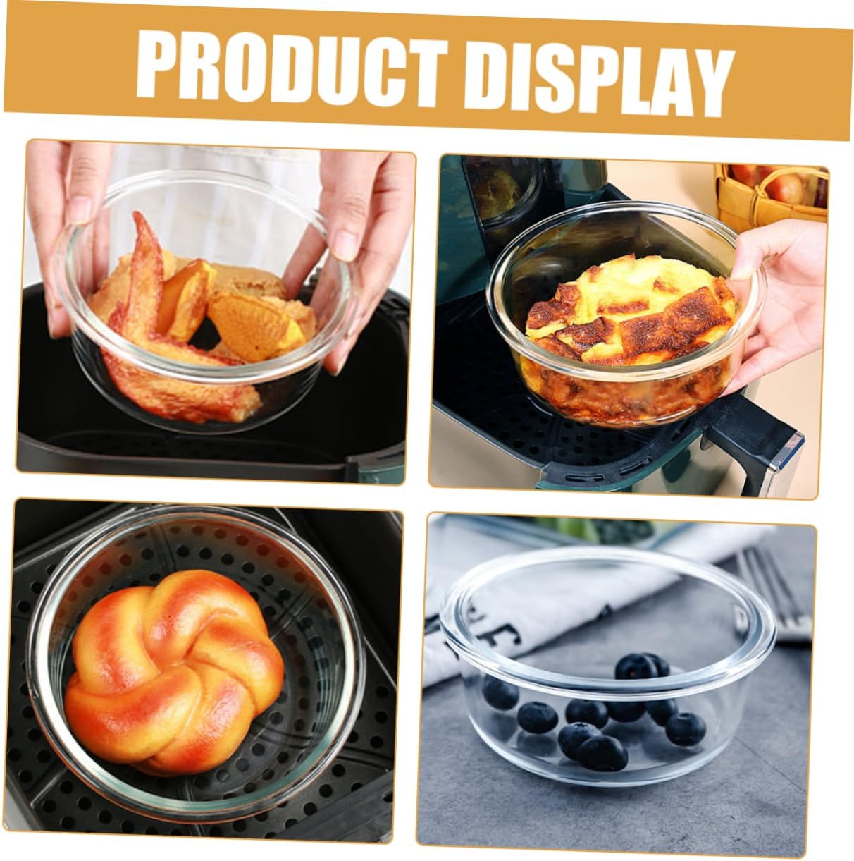 2pcs Glass Baking Bowl Kitchen Mixing Bowls for Prepping Serving for Salads Desserts More