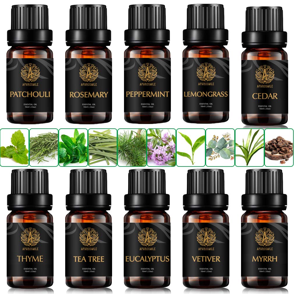 Aromatherapie Zeder ätherisches Öl Set für Diffusor, Top 10x10ml Pfefferminze ätherisches Öl Set - Rosmarin, Patchouli, Myrrhe, Eukalyptus...ätherische Öle, 100% reine Vetiver Öle