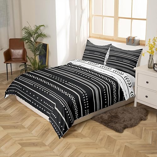 Miniatura 2 de Funda de edredón bohemia tamaño Queen para hombres y mujeres, con estampado geométrico de triángulos en blanco y negro, juego de ropa de cama
