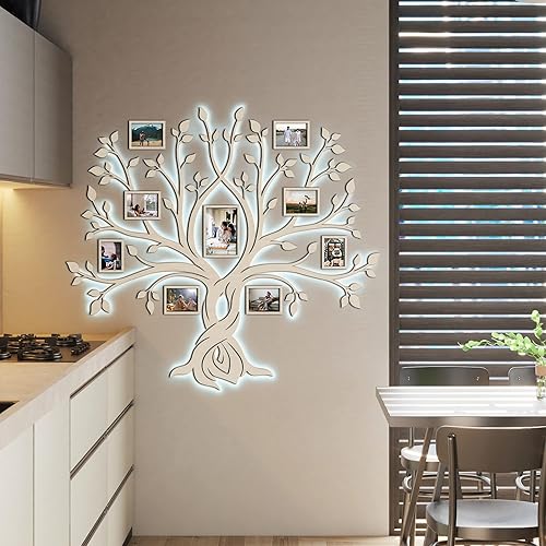 Miniatura 5 de 78.7x71 Large LED Wood Family Tree Wall Decal with Frame Pictures FOREVER, Room Decor Wall Stickers Living Room Decorations for Bedroom Custom