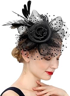 Fascinators for Women,Mesh Feather Fascinator Hats,Headband Hair Clip Derby Hat,Cocktail Fascinators for Tea Party