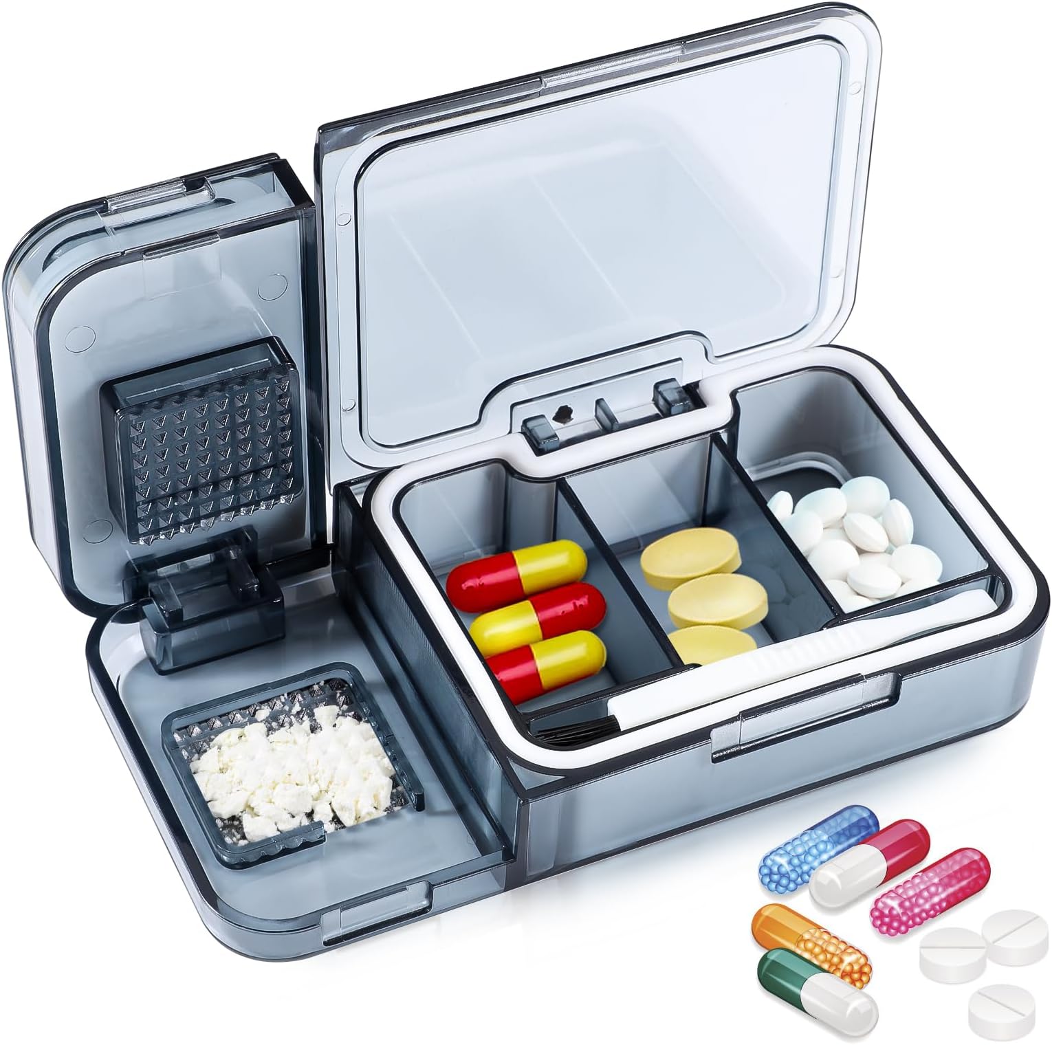 3 in1 Small Pill Cutter, Pill Splitter for Small or Large Pills Portable Tablet Cutter with Pill Crusher and Tweezers for Cutss in Storage Tablet Vitamin Medicine