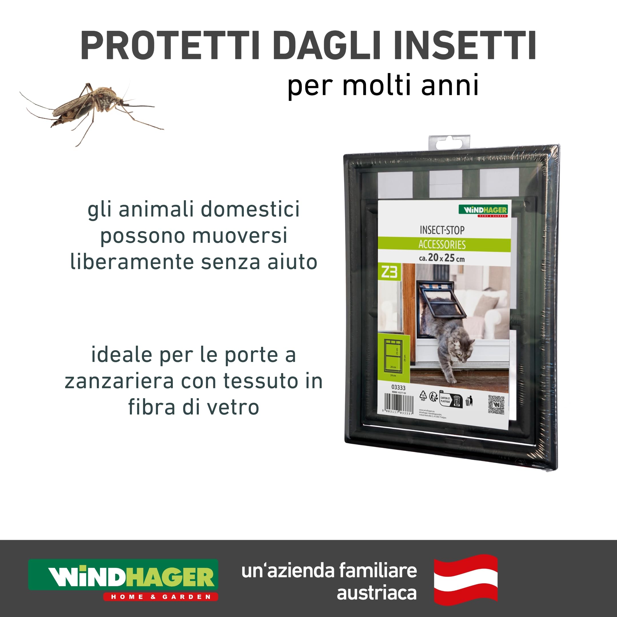 Windhager, 03333 Gattaiola Con Easyclip di montaggio, telaio per protezione dagli insetti, Nero, bloccanile, 20 x 25 cm