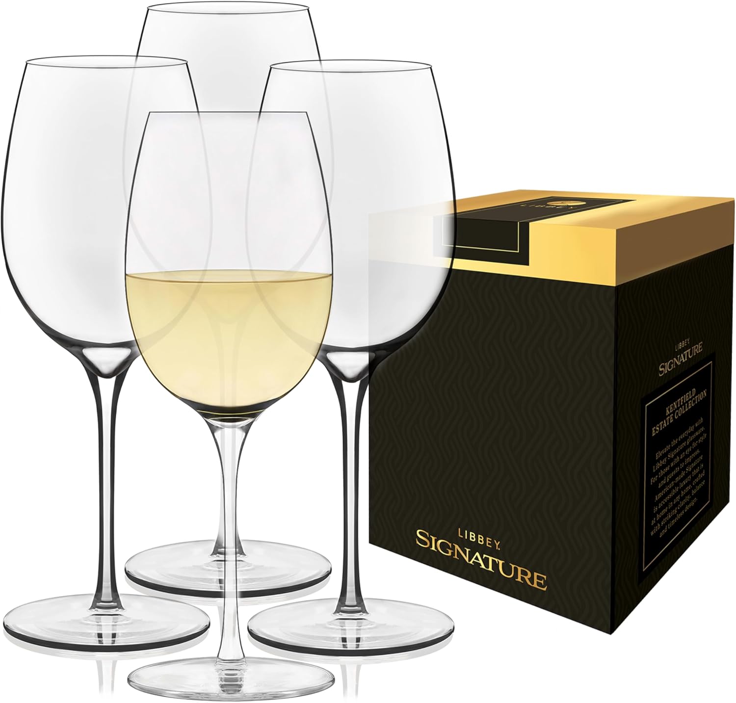 Libbey Signature Kentfield Wine Glasses, 13.25-Ounce, Set of 4, Made in USA, Dishwasher Safe, Classic Stemmed Glassware, Gift Box