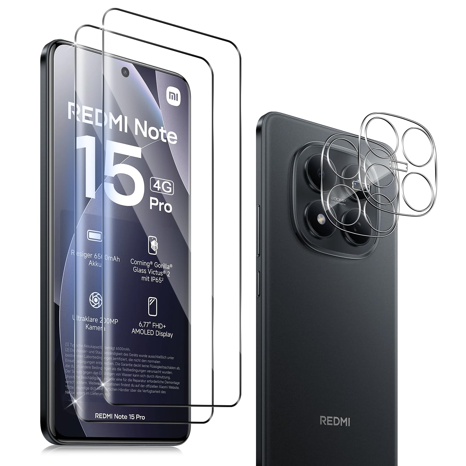 QULLOO für Panzerglas für Xiaomi Redmi Note 15 Pro 4G, 2+2 Stück Screen Schutzfolie + Kameraschutz Folie, Ultra-HD Displayfolie, Anti-Kratz Schutzglas Displayschutz Glas, Einfach Installieren