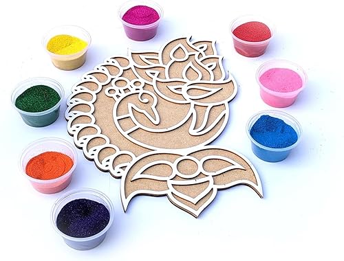 Miniatura 1 de Tapete Rangoli de diseño de pavo real listo para hacer tú mismo, plantilla Rangoli fácil de usar, fácil de llenar, tableros Rangoli de madera MDF