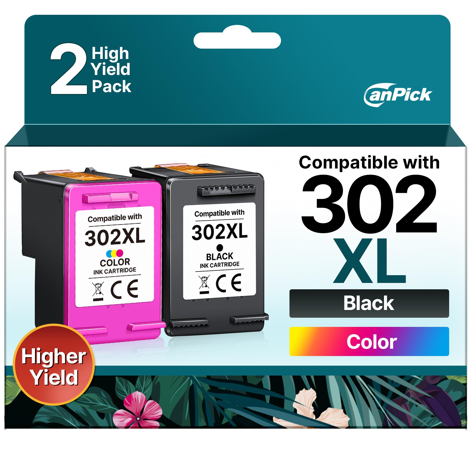 CanPick 302 XL Multipack Ersatz für HP 302 Druckerpatronen Schwarz und Farbe für HP 302 XL für HP Envy 4525 4520 Druckerpatronen OfficeJet 3831 5230 3830 3833 DeskJet 3630 3836(2-Pack)
