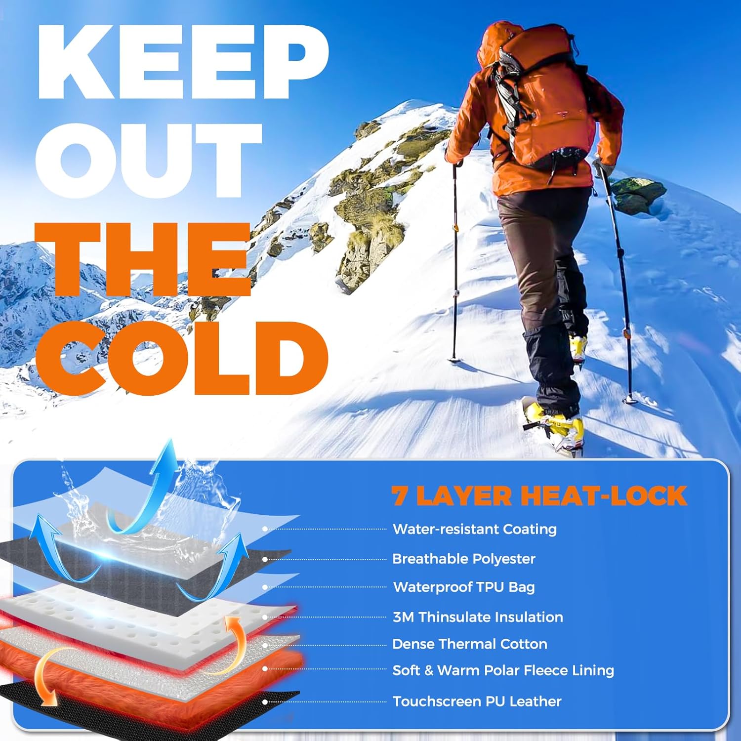 Winter Waterproof Gloves Women Men, 3M Thinsulate Windproof Thermal Ski Glove with Touchscreen, Anti-Slip Snow Warm Gloves for Cycling, Driving, Hiking, Biking, Riding, Running, Outdoor Sports - Image 2