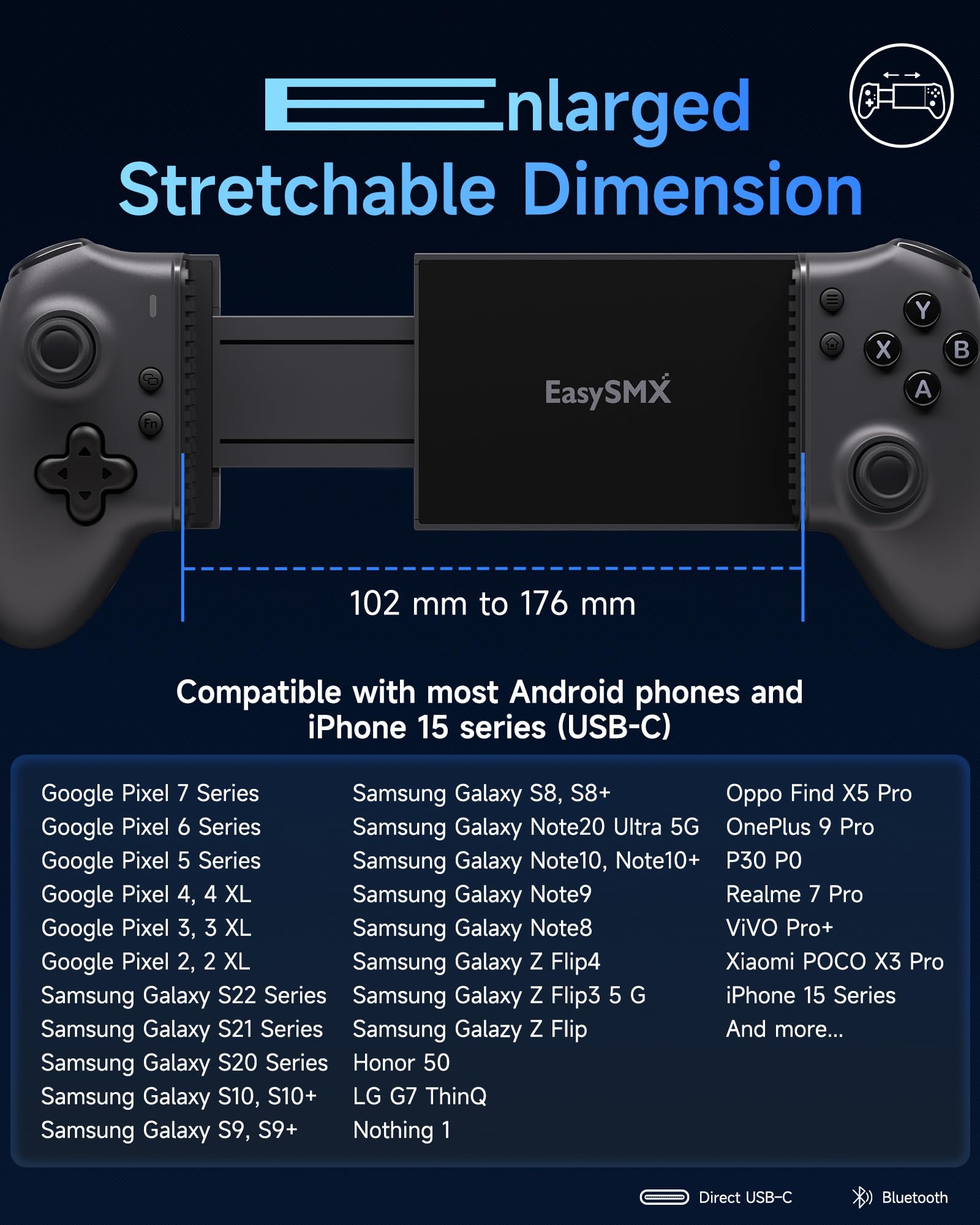 EasySMX M15 Controller Smartphone Android, Gamepad Bluetooth con Joystick & Trigger Hall Effect, Pulsanti Meccanici, Compatibile con Cellulare/PC/Tablet - Nero
