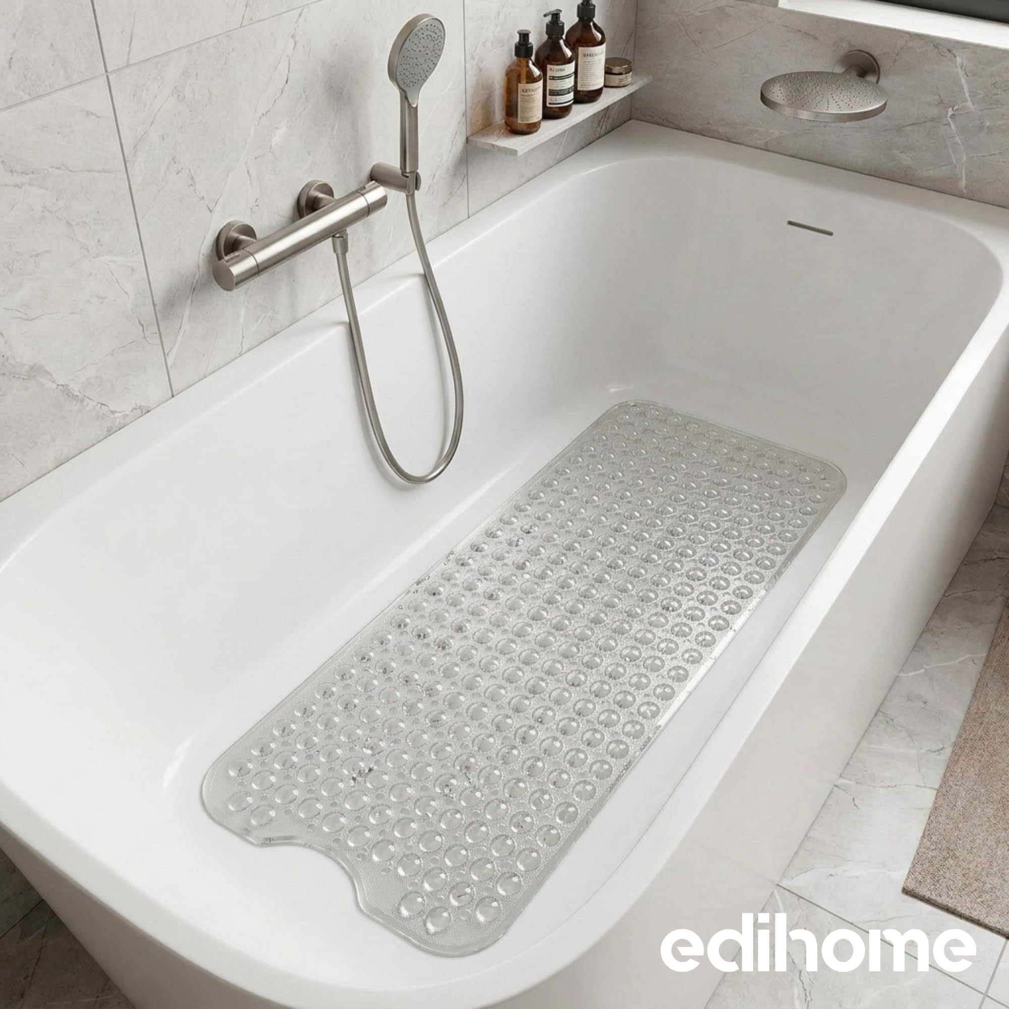 edihome, Alfombra Bañera Antideslizante, 100x40 cm, Alfombrilla Ducha, Burbujas con Ventosa sin BPA, Antibacterial, Resistente al Moho, Lavable a Máquina (Transparente, 100 x 40 cm) — view 6