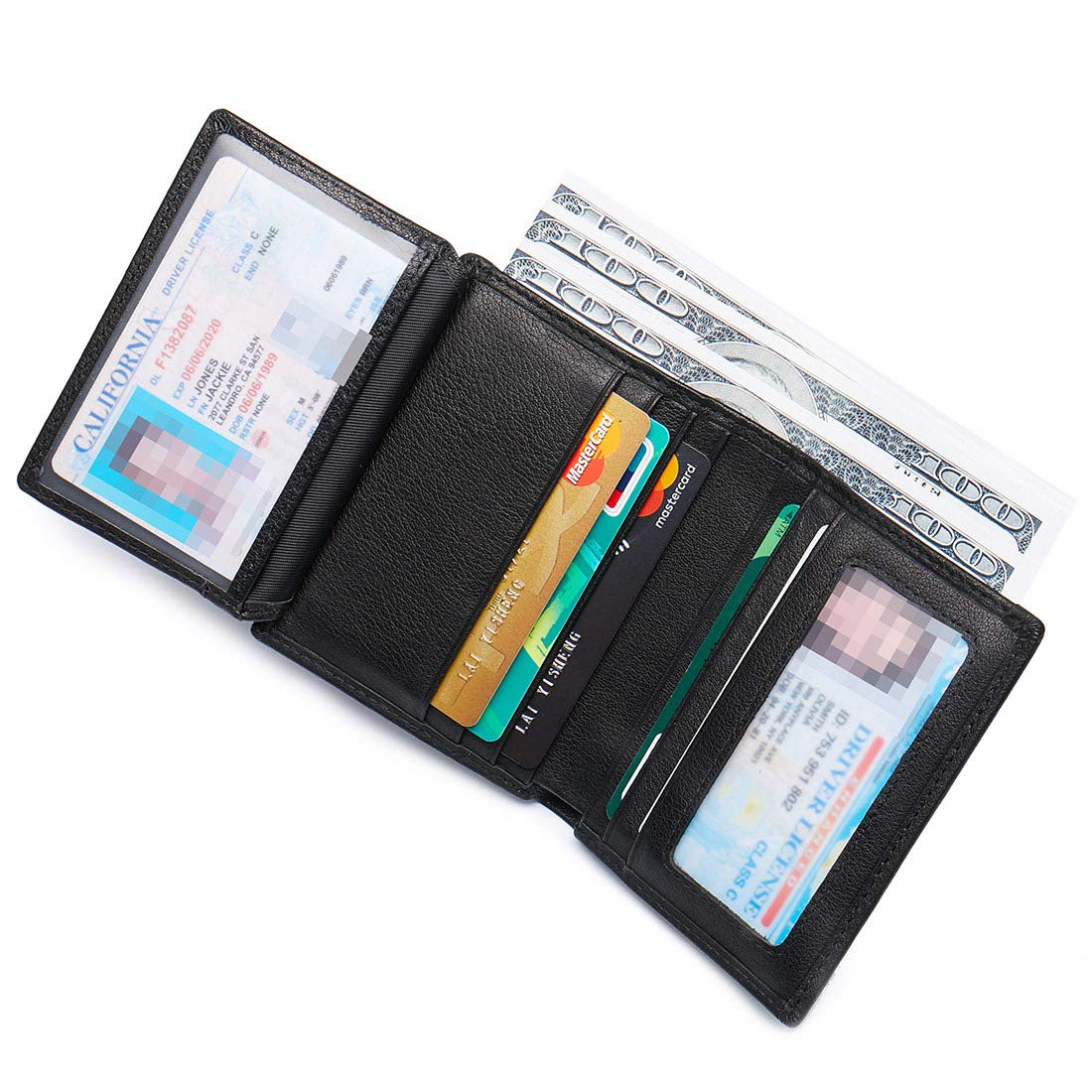 monhintyMen’s 2 ID Windows RFID Blocking Smooth Leather Small Front Pocket Travel Bifold Wallet