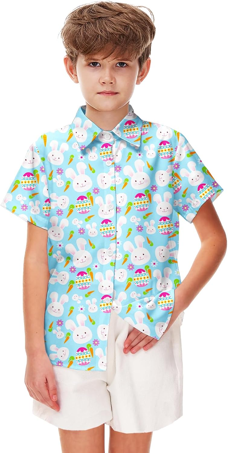 Remimi Unisex Kids St Patricks Day Shirt Boys Lucky Clover Hawaiian Shirts Short Sleeve Button Down Tops 5-14 Years - Image 5