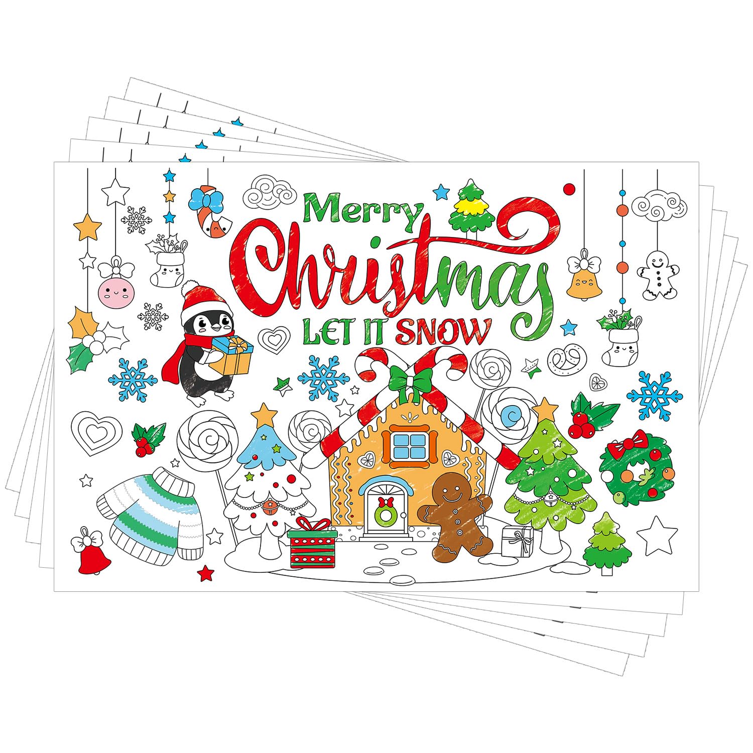 12uds Manteles Individuales para Colorear de Navidad para Niños, Manteles Individuales Navidad Papel para el Hogar Suministros de Mesa(Estilo de Temática Navideña)