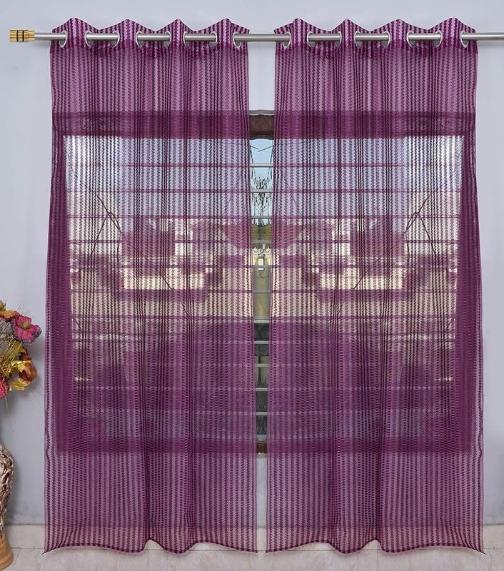RDK Polyester Sheer-Net Fancy Sheer Sparkling Door Curtain (Purple, 7 feet)- 2pcs