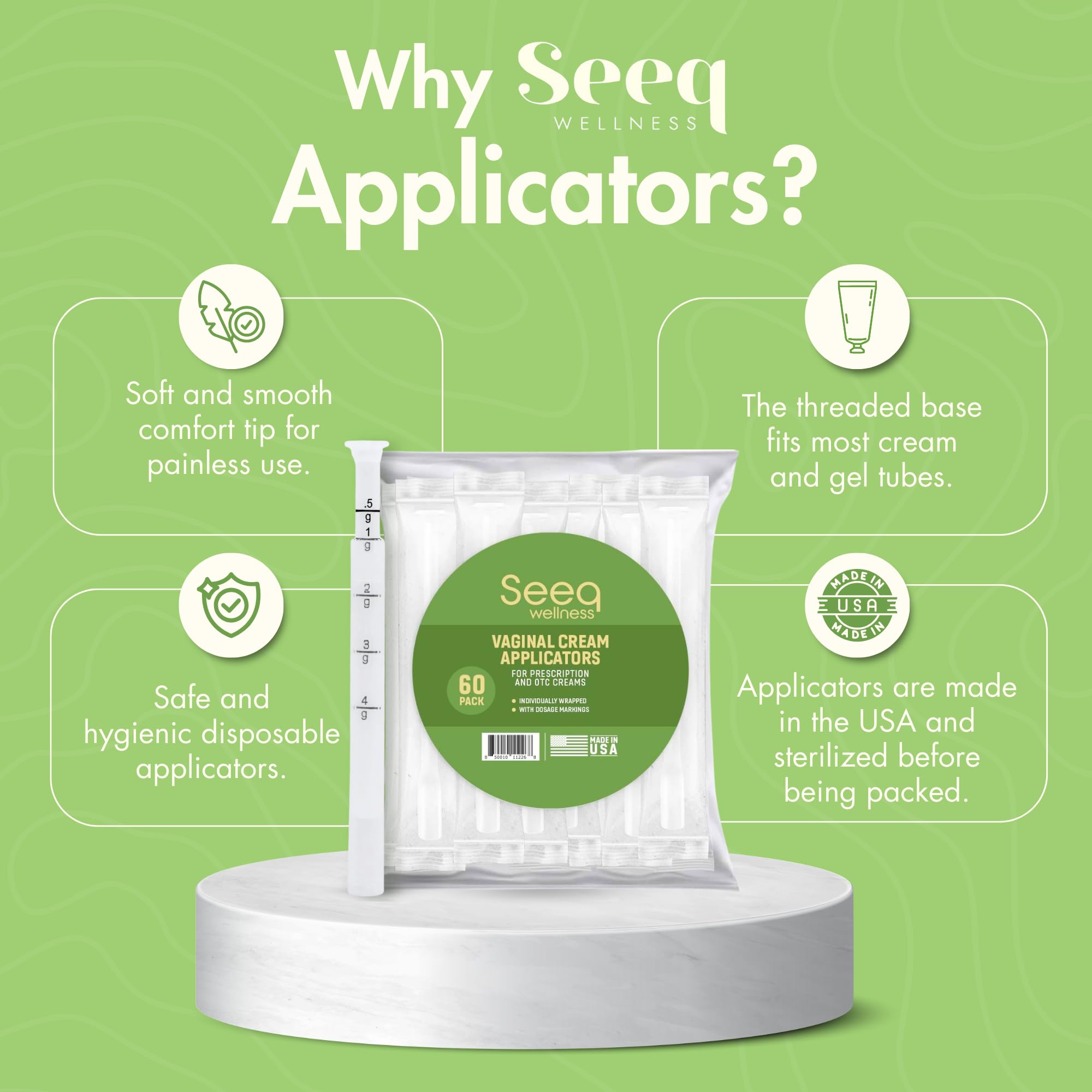 Disposable Vaginal Cream Applicators: Fits Preseed Lubricant, Estrace, Personal Lube and OTC Gel or Cream Products - with Dosage Measurements, Threaded End and Comfort Tip - Made in USA - 60 Pack