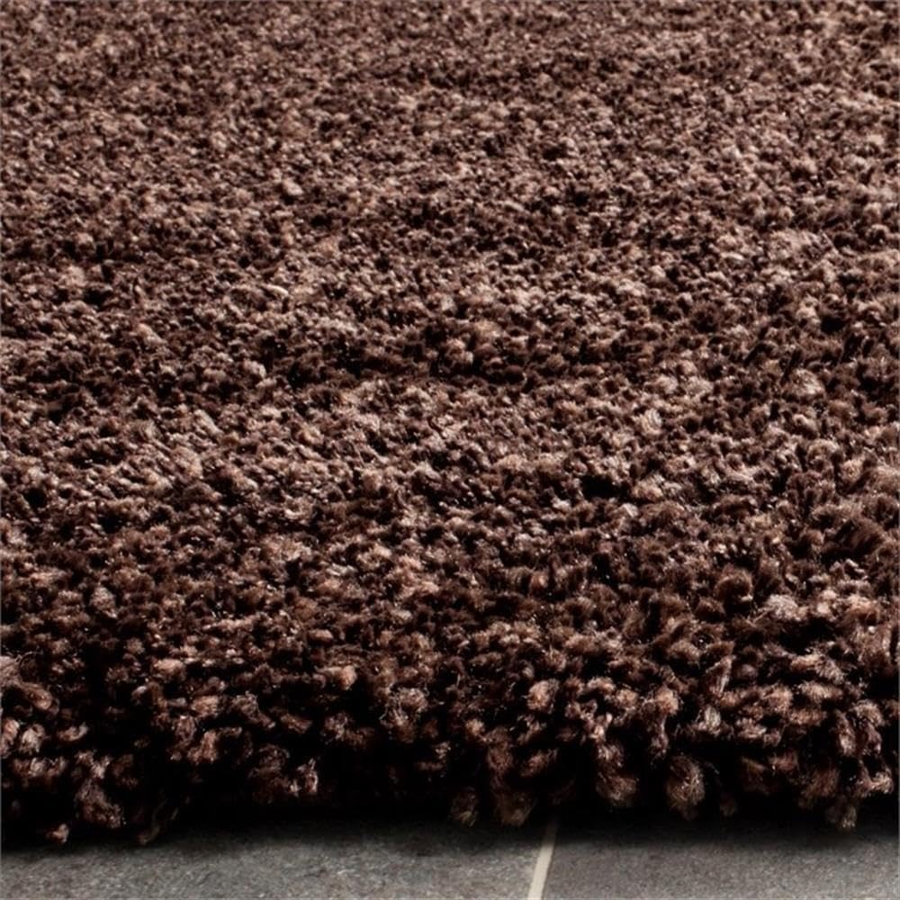 SAFAVIEH Santa Monica Shag Collection Area Rug - 6'7" Square, Brown, Solid Design, Non-Shedding & Easy Care, 2-inch Thick Ideal for High Traffic Areas in Living Room, Bedroom (SGN725-2727)