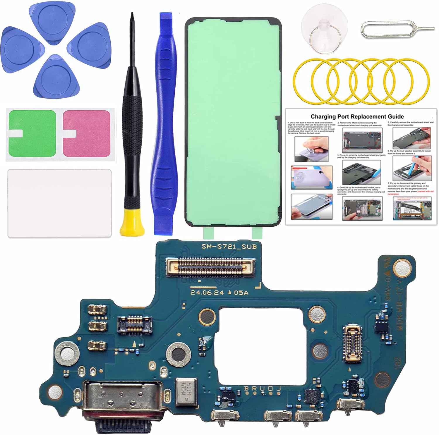for Galaxy S24 Charging Port Dock Board Replacement Kit, Only for S24 US Variants SM-S921U/U1/W Series, Includes Instruction & Toolkit