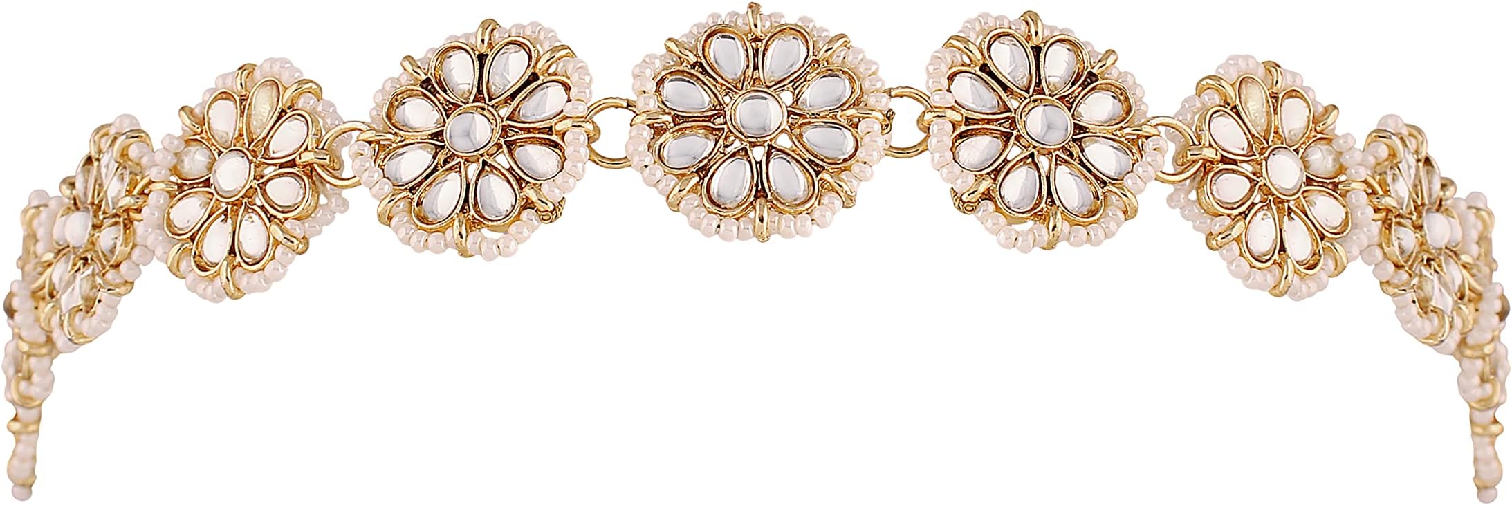 Gold Plated Indian Wedding Bollywood Floral Kundan Pearl Studded Rajasthani Sheeshphool/Mathapatti for Women (T206-7)