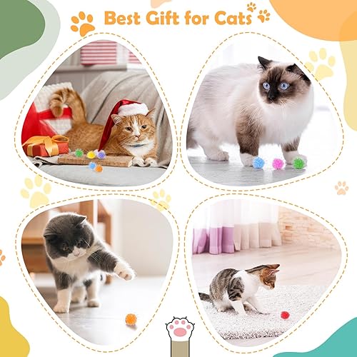 Miniatura 7 de DF DUALFERV 60 bolas de pompones para gatos, juguetes interactivos para gatos, bolas brillantes para gatos, extra grandes y peludas para ejercicio y