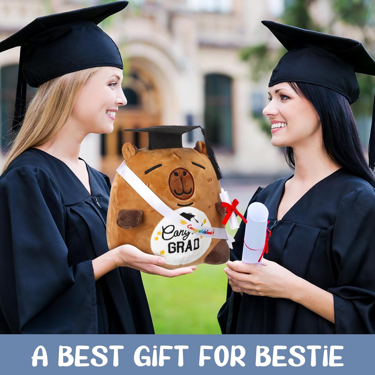 Blueweenly Graduation Plush 9.84 Inch Graduation Stuffed Animal with Cap Diploma Sash Kindergarten Plushie Pillow Toy Preschool Congratulations Grad Gifts for Boys Girls Kids(Capybara)