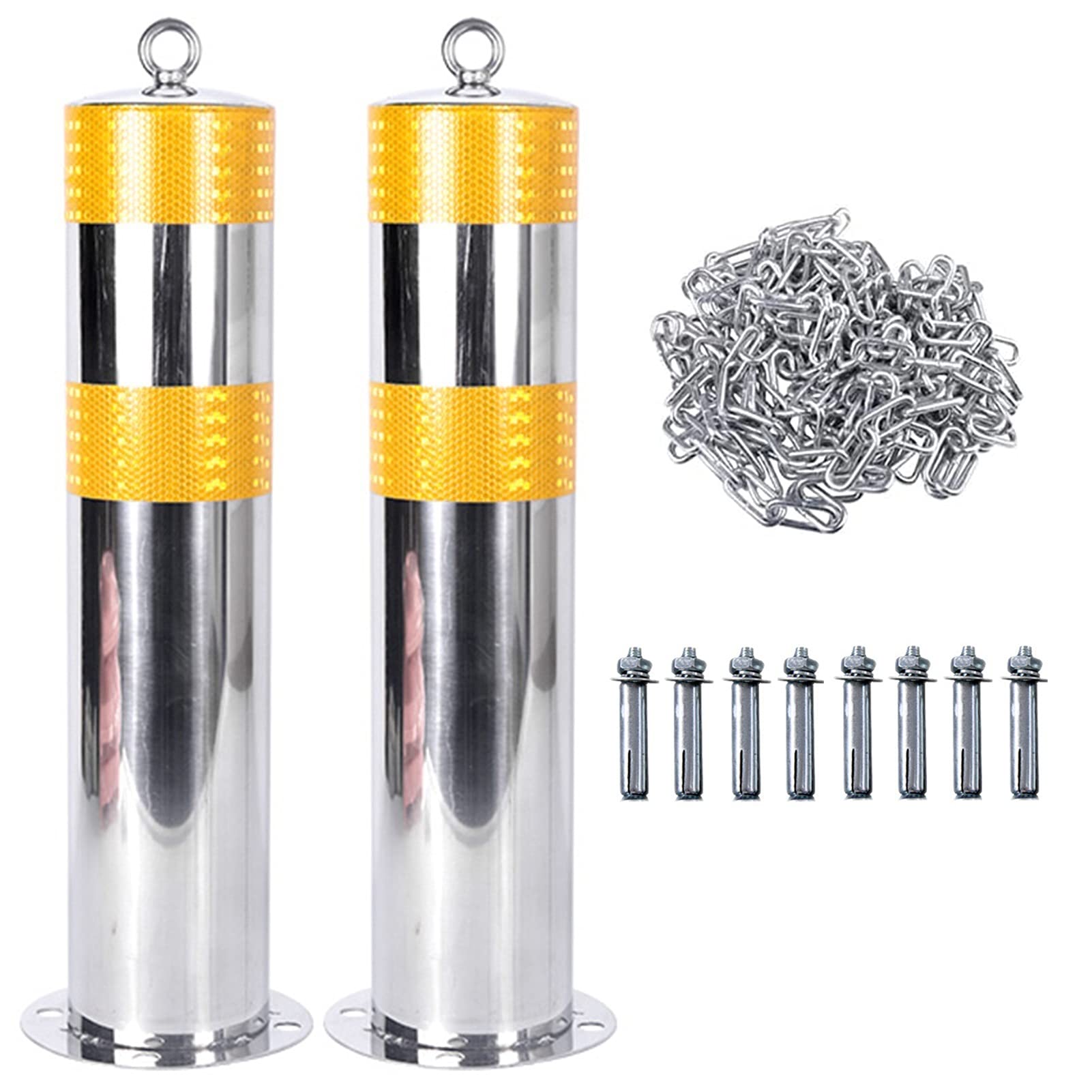 HCZKIUJY Security Posts for Driveways Stainless Steel Traffic Cones for Commercial Or Private Use Parking Bollard with 3m Iron Chain & Bolt