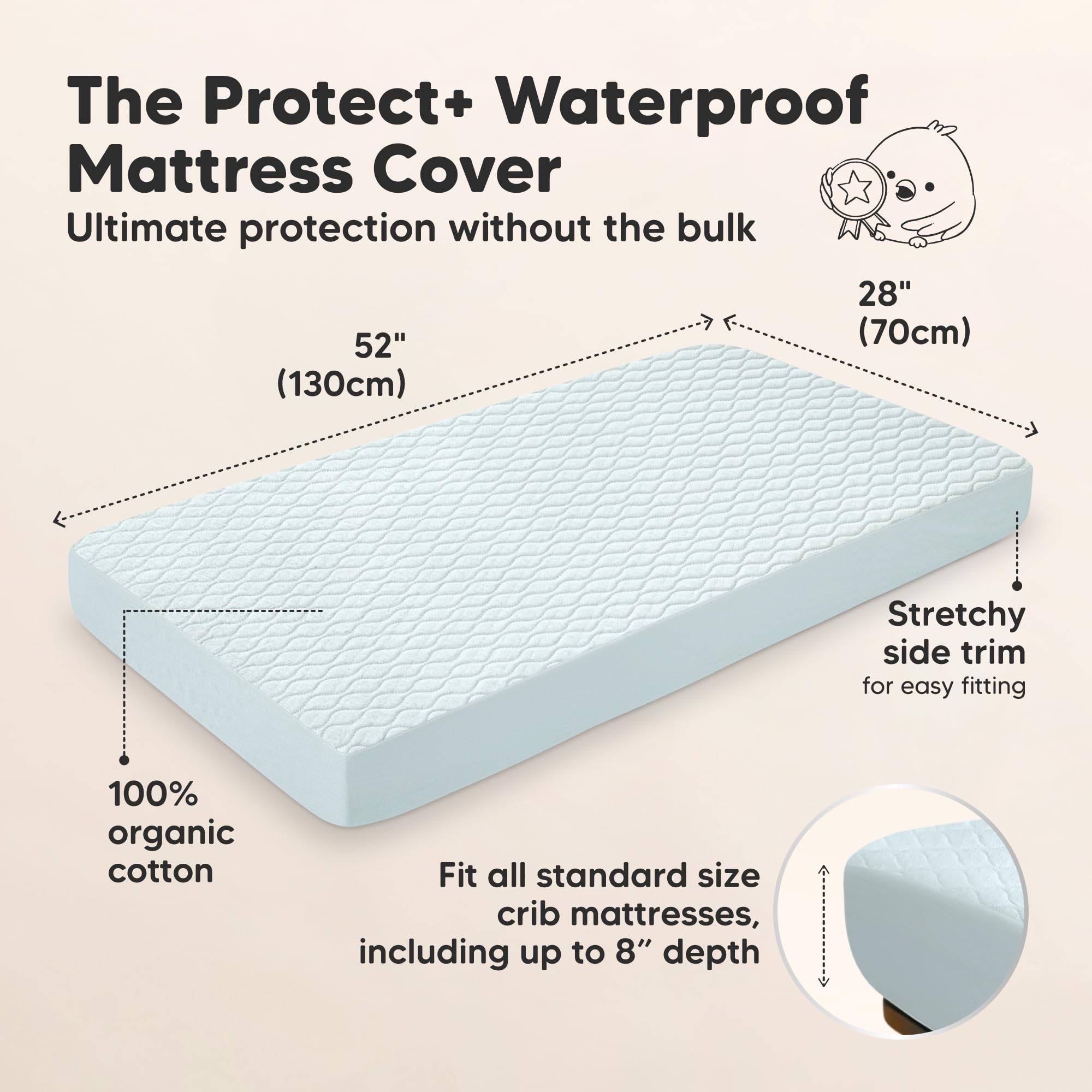 Protector de colchón impermeable para cuna, paquete de 2 sábanas silenciosas para bebé, 52 x 28 pulgadas, sábana acolchada de algodón para cuna, fácil ajuste, duradera (escarcha)