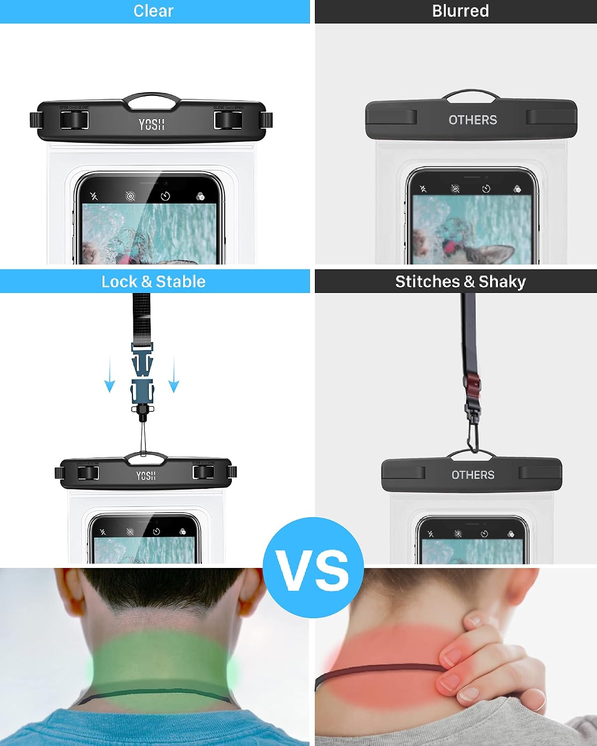 YOSH Waterproof 7.0 Inch Phone Case Universal Water Proof Phone Pouch IPX8 Dry Bag Compatible for iPhone 12 Pro Max 11 XR XS X 8 7 6 SE Galaxy Pixel for Beach Kayaking Travel Bath Underwater 2-Pack