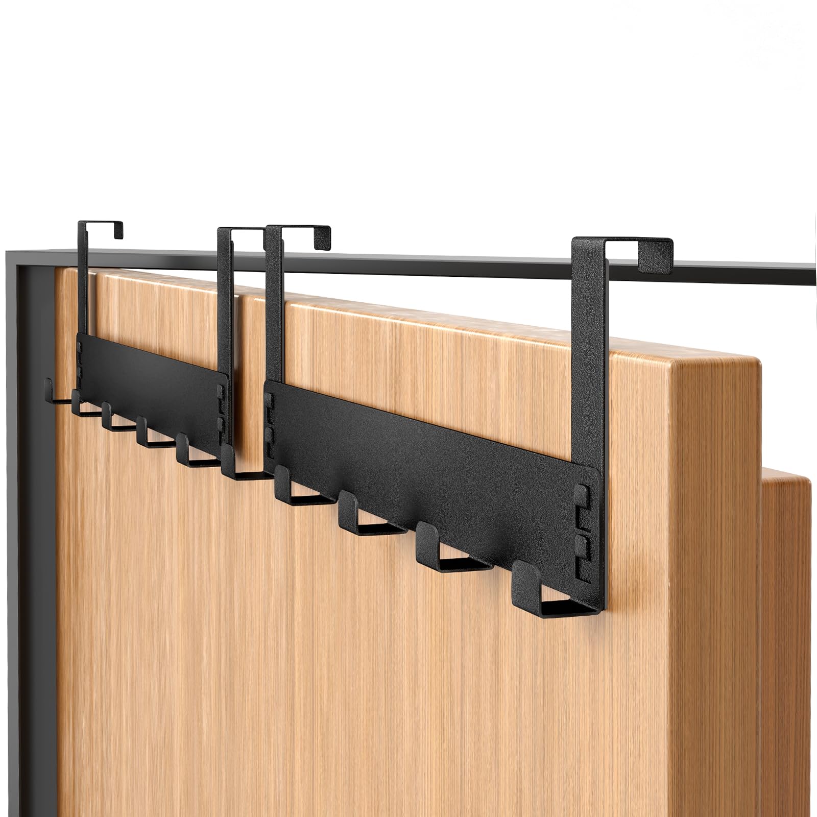 Gypie Türhaken zum Einhängen, 2 Stück Stabile Türgarderobe zum Einhängen mit 6 Haken, Metall Schwarz Matt Tür Kleiderhaken, Platzsparende Flexible Türhakenleiste mit Anti-Rutsch für Badezimmer