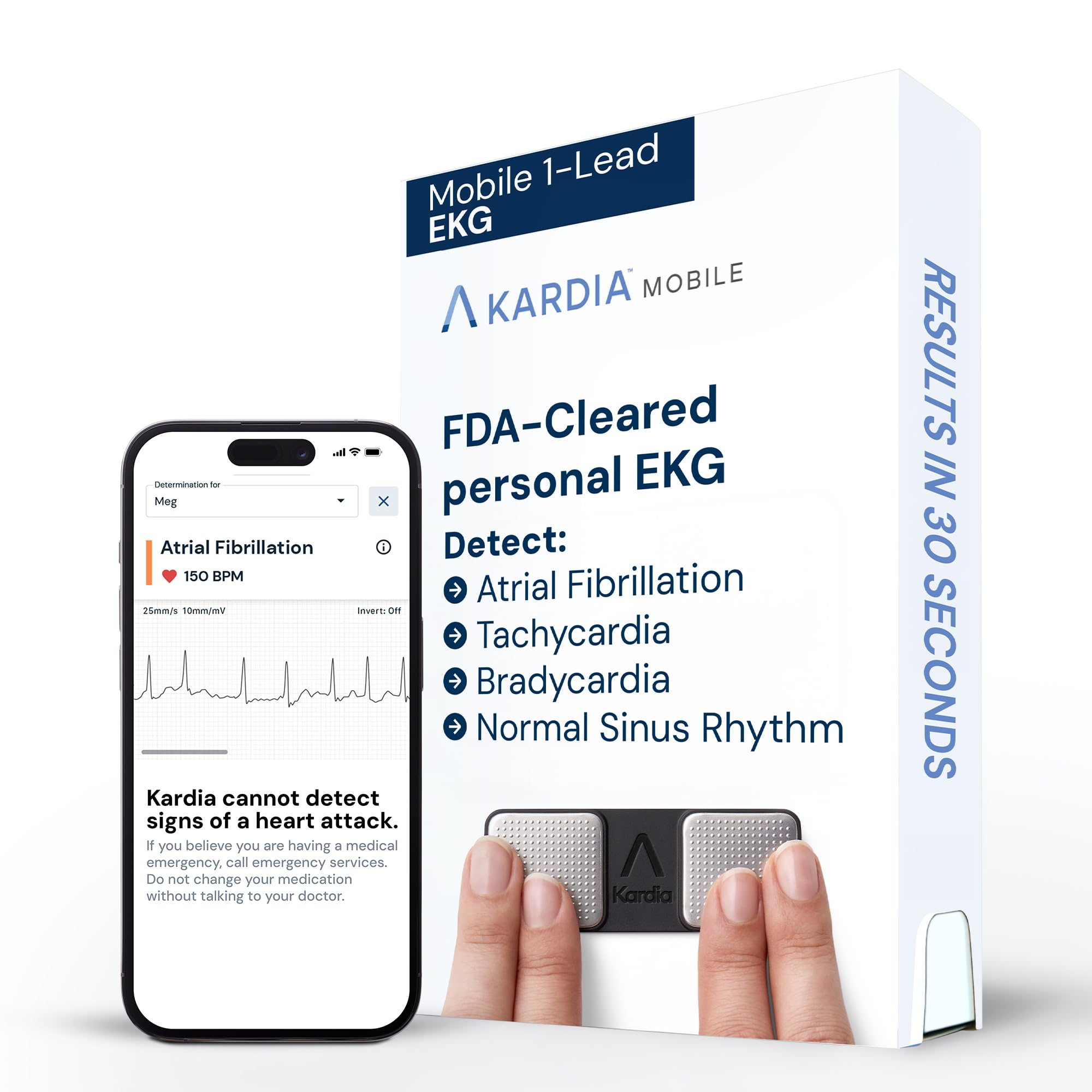 KardiaMobile 1-Lead EKG Monitor, Medical-Grade FDA-Cleared Personal Heart Monitor, Detects Normal, AFib & Arrhythmias, Unlimited Recordings, 30 Second Results, Works with most Smartphones, Pocket-size