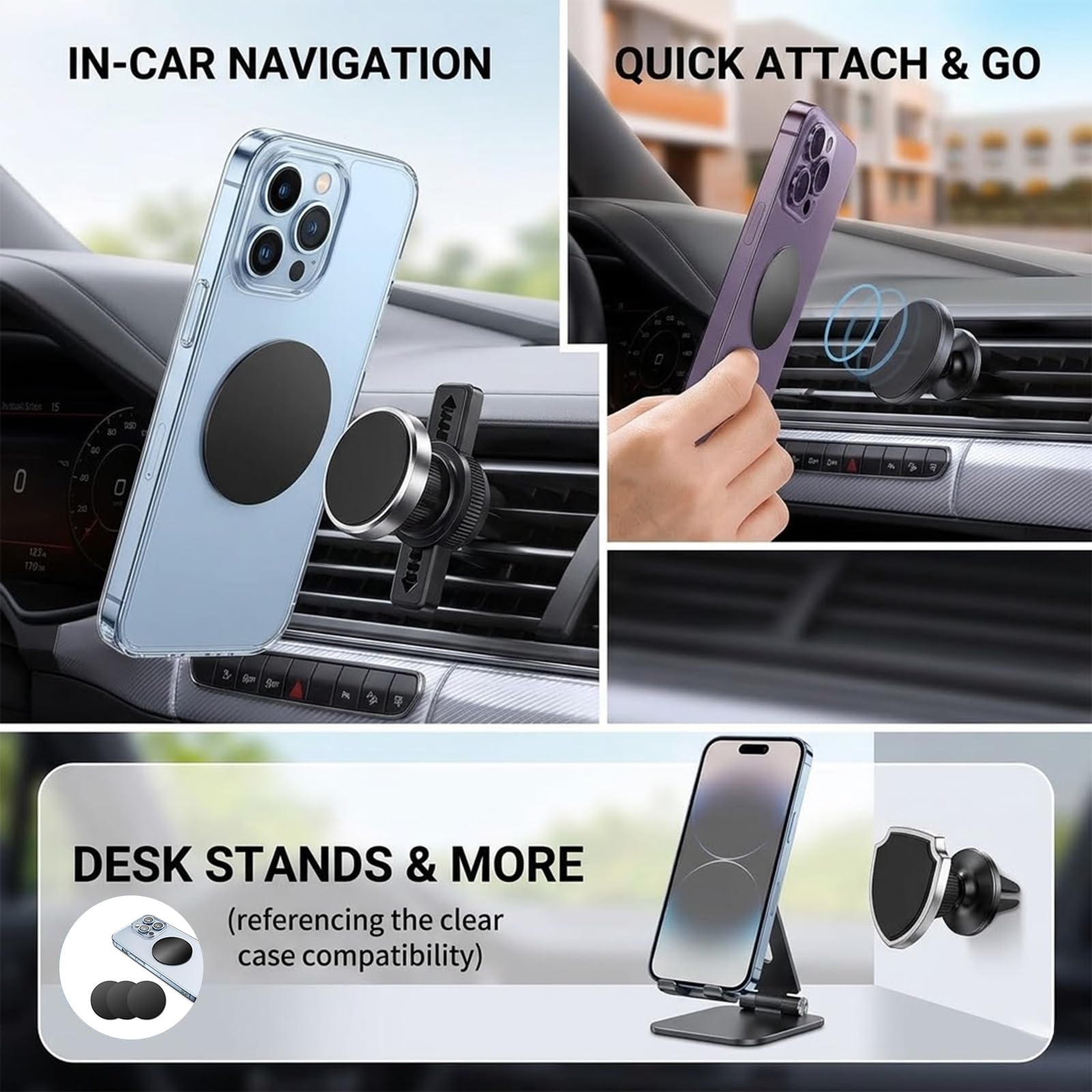 4 Pcs Sticker Metal Plates Replacement,Mount Metal Plate Kits with Adhesive,Metal Plate for Car Magnetic Phone Holder,Compatible with most cellphones(Round,Black) — view 4