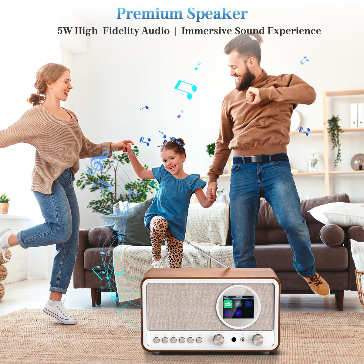 Radio DAB Plus avec Bluetooth, radio DAB+ / FM avec télécommande et fonctionnement sur secteur, radio-réveil avec double alarme, port USB/AUX, minuterie de mise en veille, 30 stations préréglées