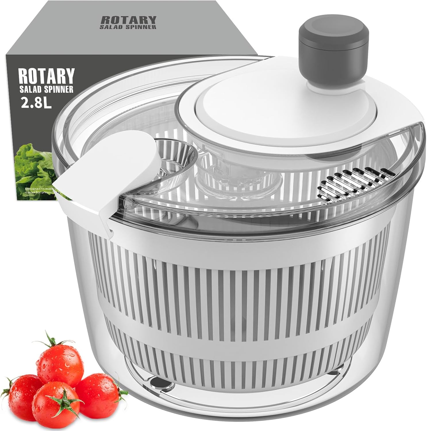 Ourokhome Salad Spinner Lettuce Dryer, Hand-crank Rotary Vegetable Dryer Veggie Washer with Transparent Bowl and Colander for Greens, Herb, Berry, Fruits, Macaroni, 2.8 QT, White Ourokhome Salad Spinner Lettuce Dryer, Hand-crank Rotary Vegetable Dryer Veggie Washer with Transparent Bowl and Colander for Greens, Herb, Berry, Fruits, Macaroni, 2.8 QT, White