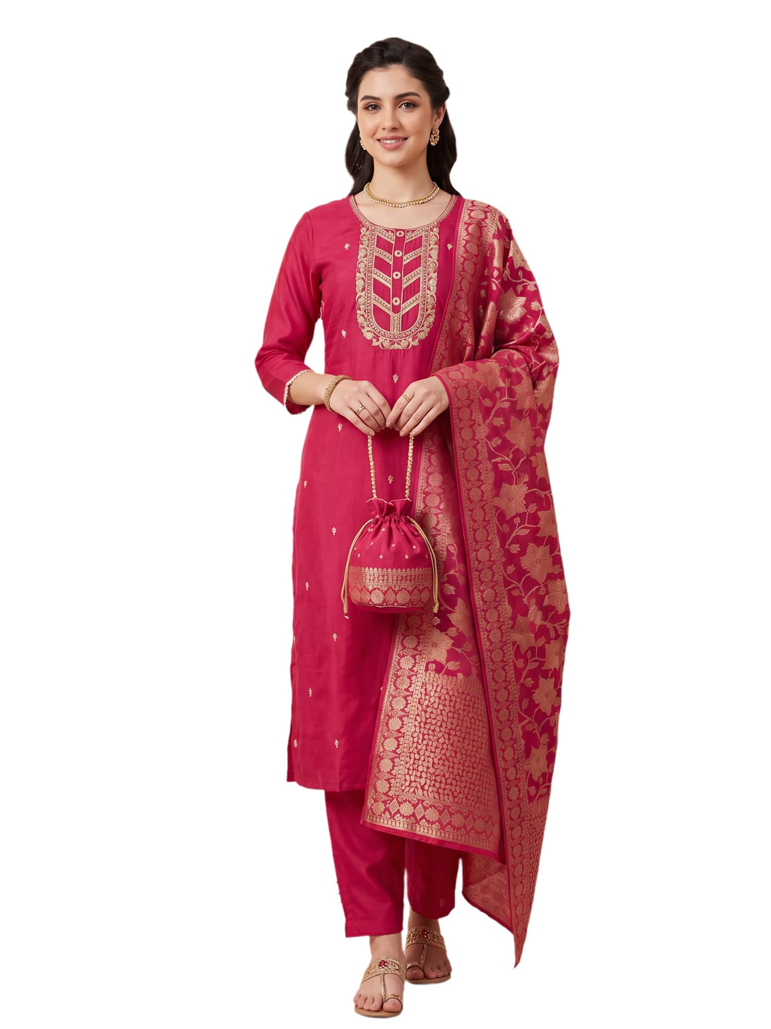 indo era Women's Silk Blend Paisley Embroidered Sequins Work Straight Kurta & Pant with Dupatta Set | Suit Set For Women-picture-26