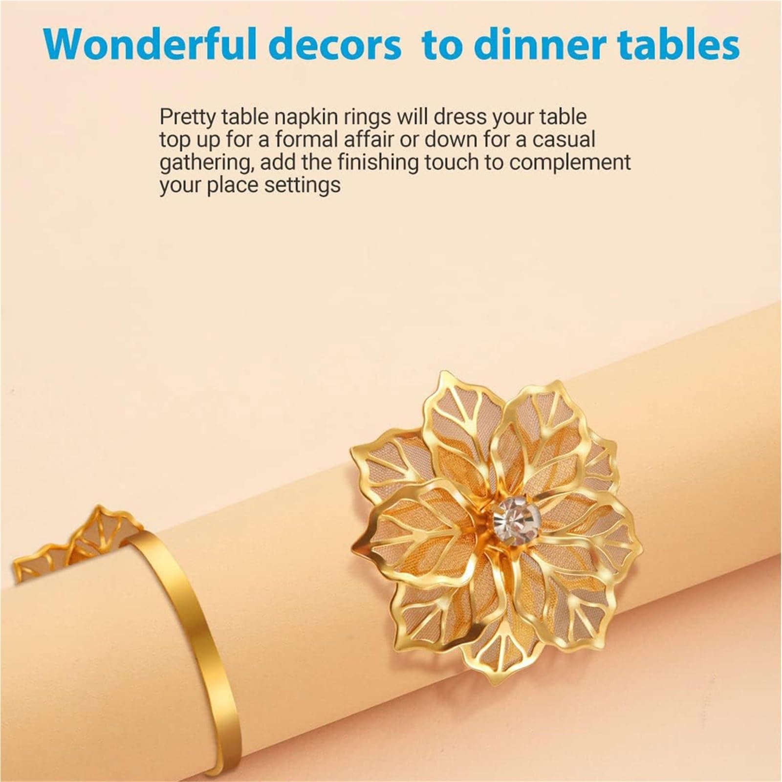 Lot de 20 ronds de serviette en forme de fleur avec strass transparents