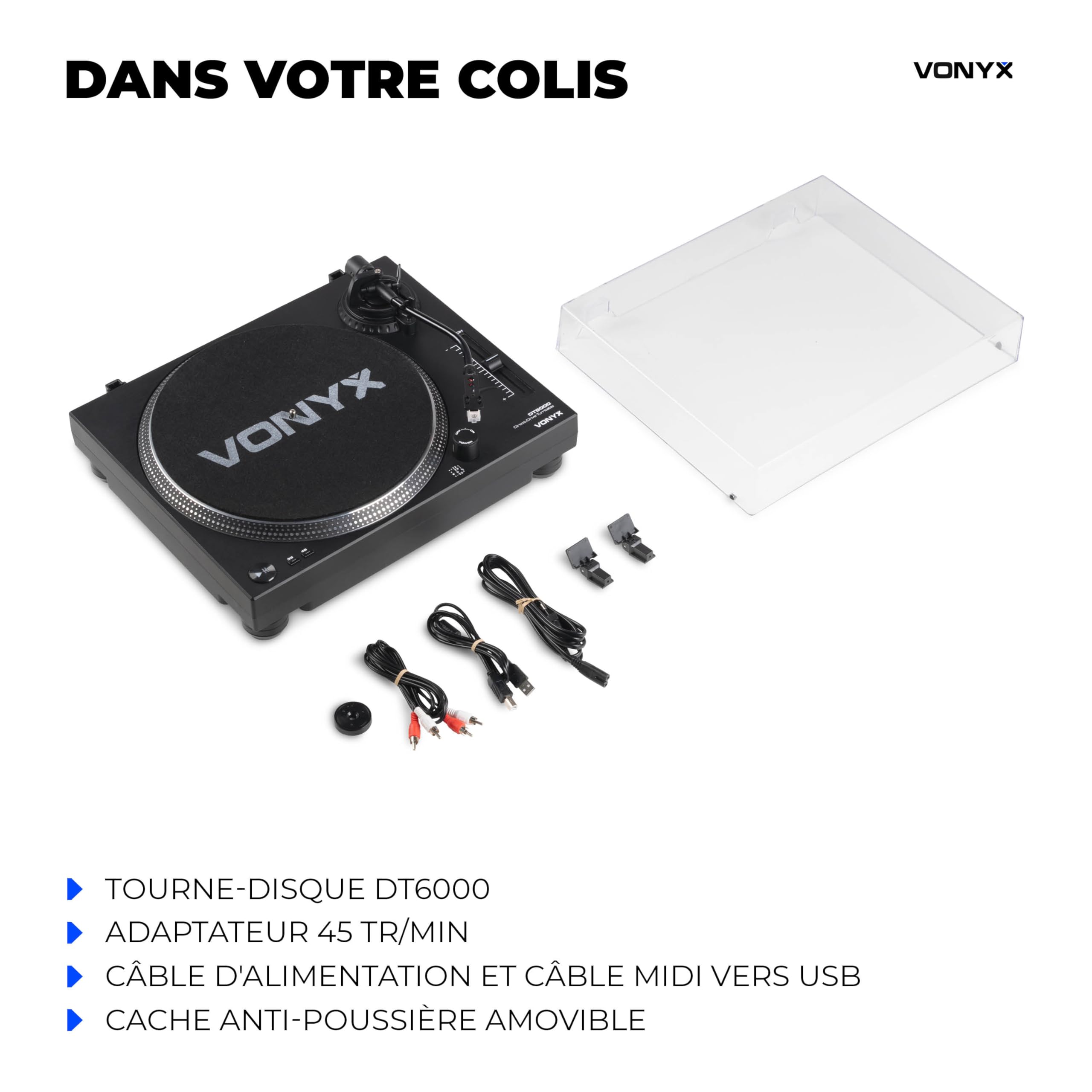 Vonyx DT6000 Platine Vinyle DJ Direct Drive avec Cellule Audio-Technica, Entrainement Direct 33/45 Tours pour Mix et Scratch