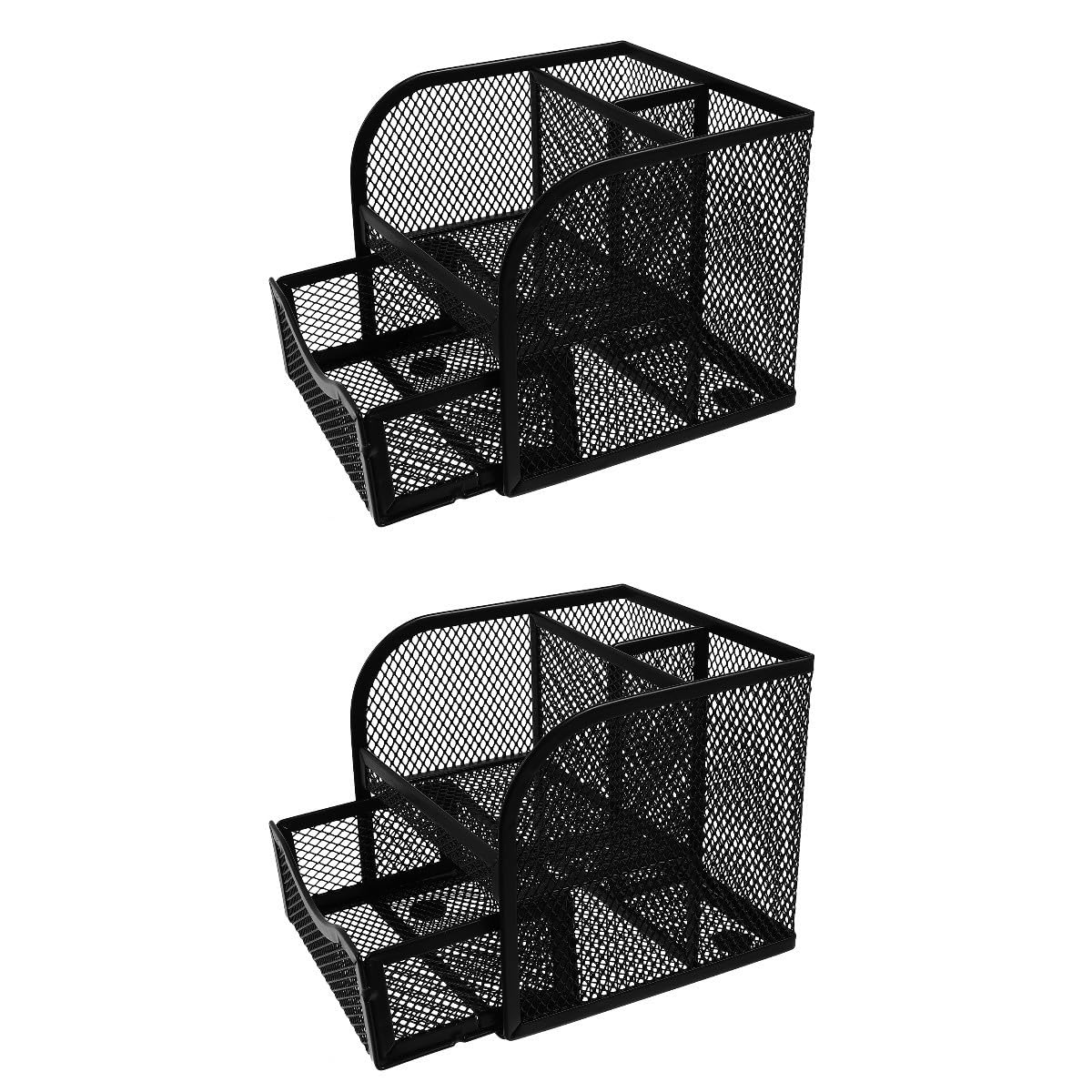 NUOBESTY 2 Pezzi Organizzatore Scrivania con Cassetto Metallo Nero Penne e Forniture Ufficio per Casa e Studio Supporto con Separate per Desktop Ordinato