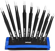 XOOL Precision ESD Tweezers, 9 Pieces - Antistatic and Non-Magnetic Stainless Steel for Electronics, Laboratory and Jewellery