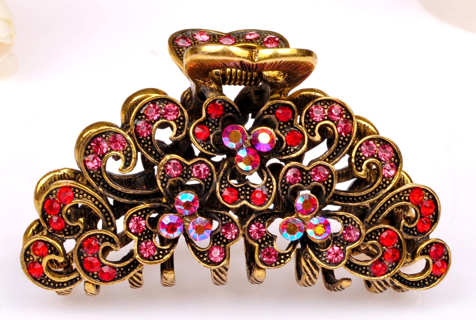 TROTH FASHION Metal Antique Gold Plated Hair Clips Women, Crystal Rhinestone Hair Claw, Diamante Claw Hair Clamp, Anti Slip Large Claw Clips for Thin & Thick Hair, Hair Styling Accessories Women