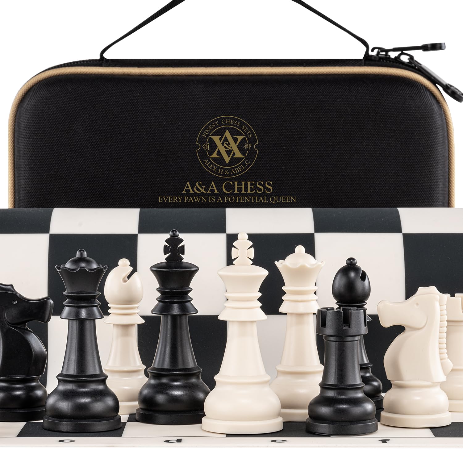 A&A Chess Set - 15''x15'' Foldable Silicone Chessboard and 3.25'' King Height Plastic Staunton Pieces with Carrying Case for Portable Travel