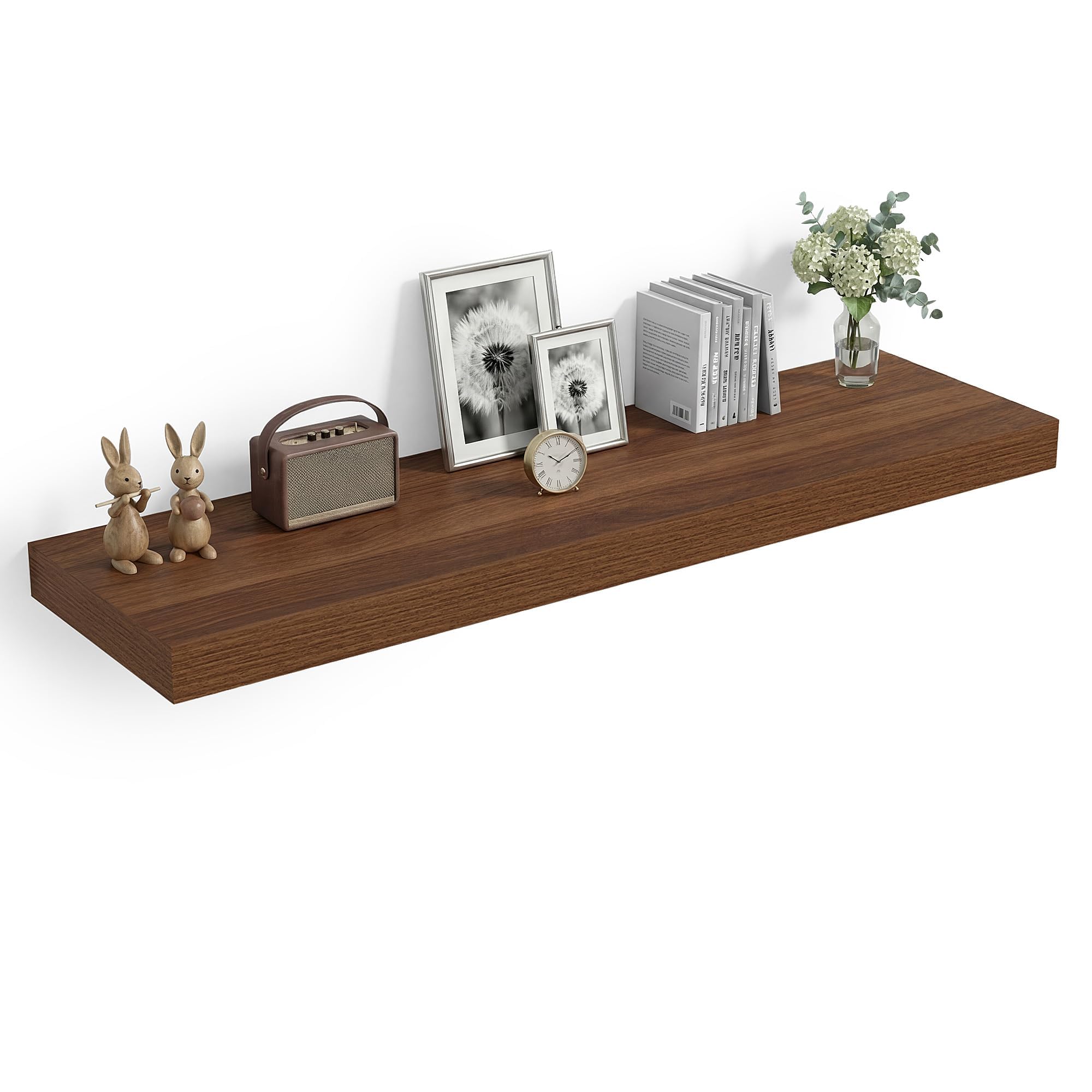 Heimlove Floating Wall Shelf, 100cm Mounted Shelf for Living Room, Kitchen, Bedroom, Walnut