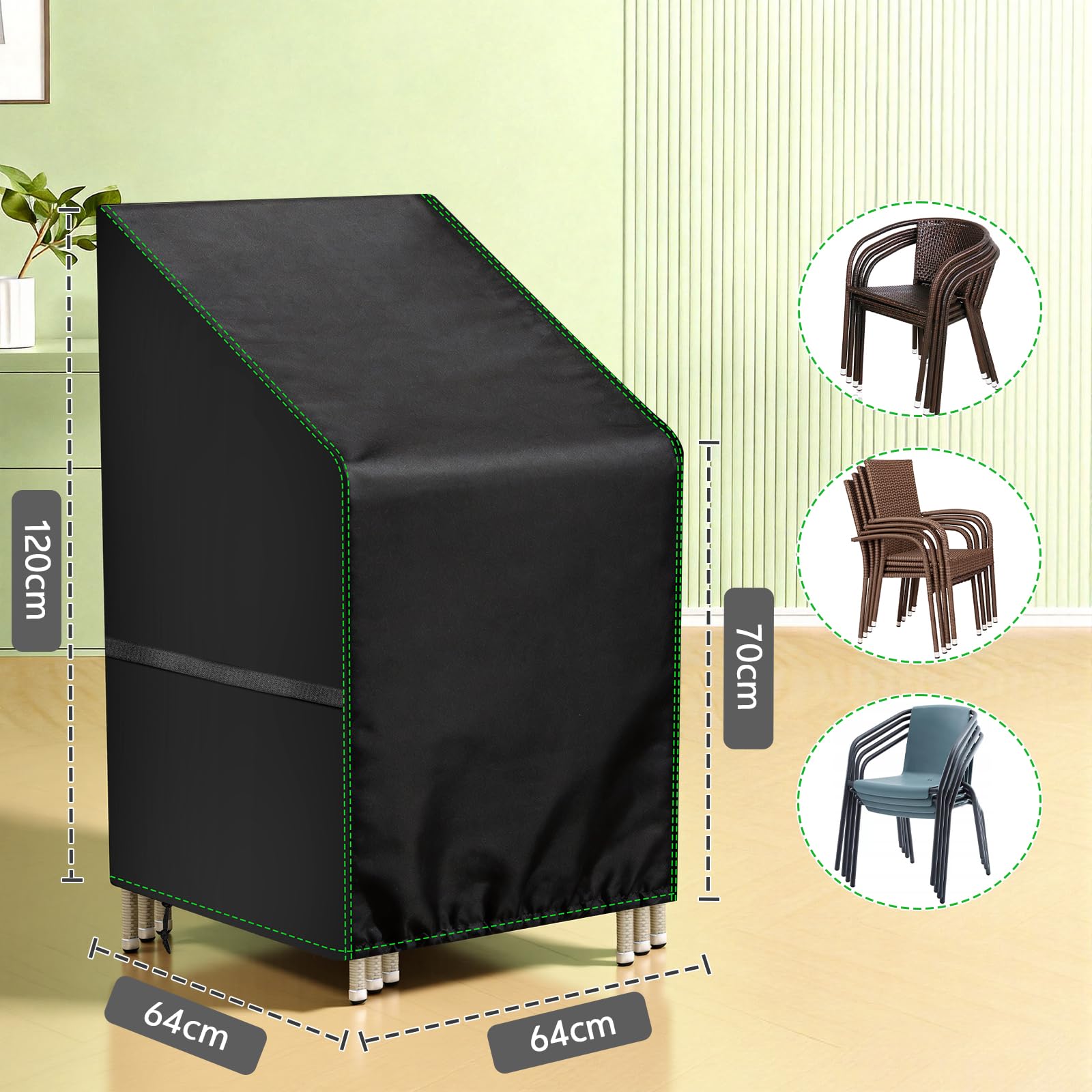 Zocipro Pokrowce na krzesła ogrodowe, 210D, Oxford, wytrzymałe, wodoodporne pokrowce na krzesła na zewnątrz, 64 x 64 x 70/120 cm, wiatroszczelne, odporne na promieniowanie UV, pokrowiec na krzesło ze