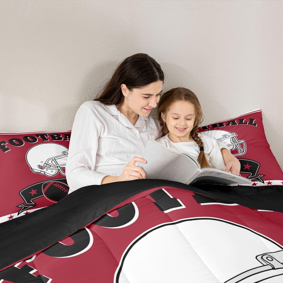 Erosebridal Kids Rugby Comforter Queen, Gridiron Bedding Sets for Boys Girls Football City Bedding Comforter Sets Sports Black and Red Retro Stars Down Comforter 3 Piece