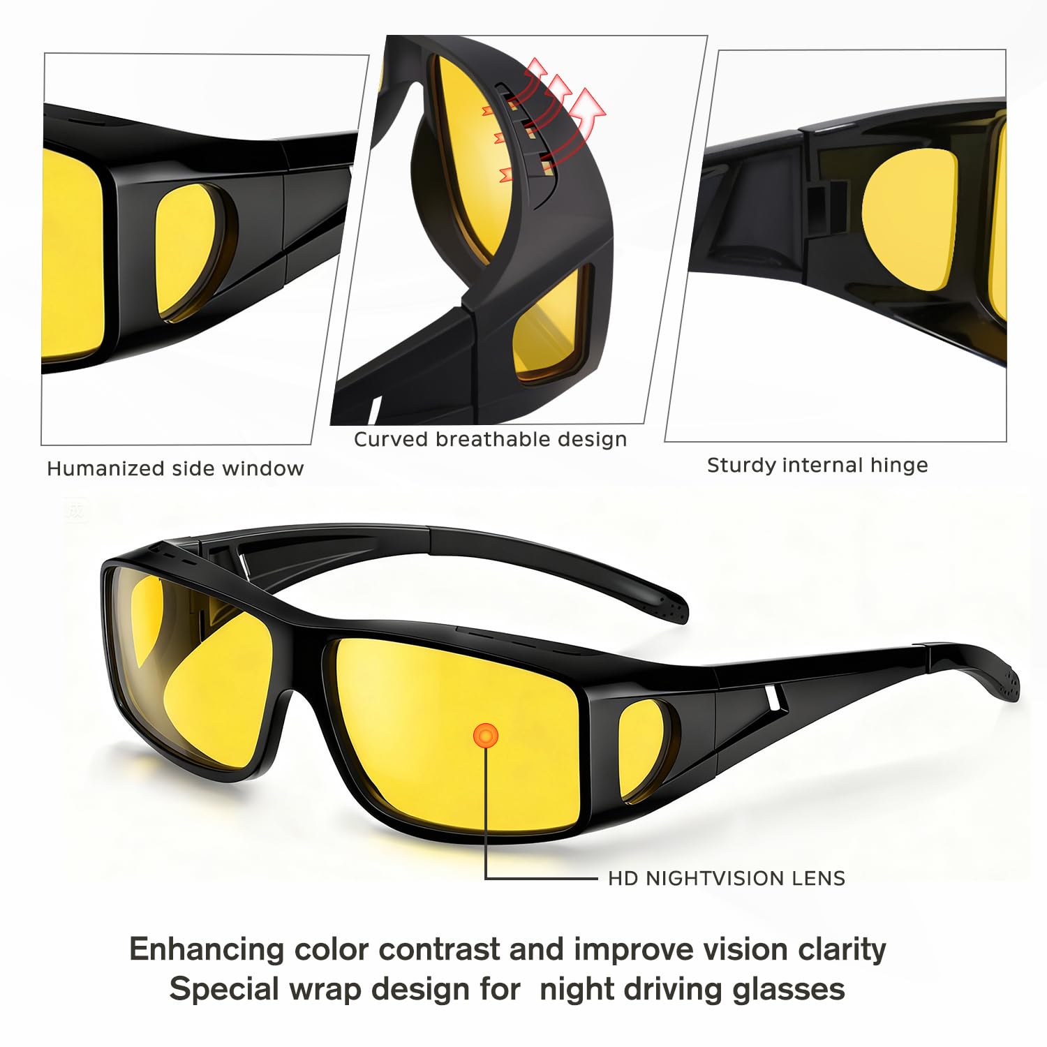 Bio-th CP-US-R3 Nachtfahrbrille für Männer und Frauen, gelbe Tönung für Nachtfahrten bei Regen, Nebel, Fahrrad und Auto
