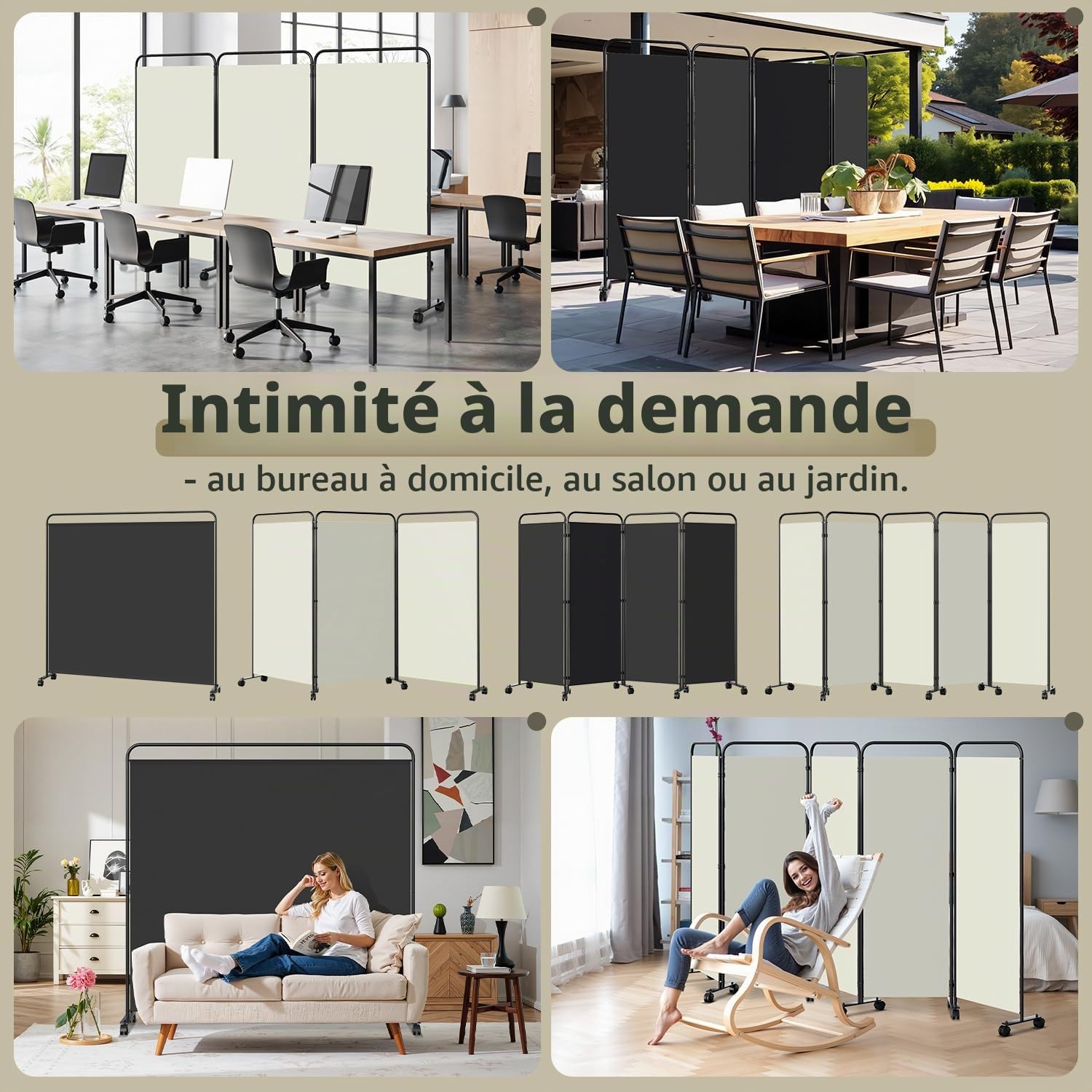 Paravent sur roulettes 3 pièces Anthracite 263 x 180 cm