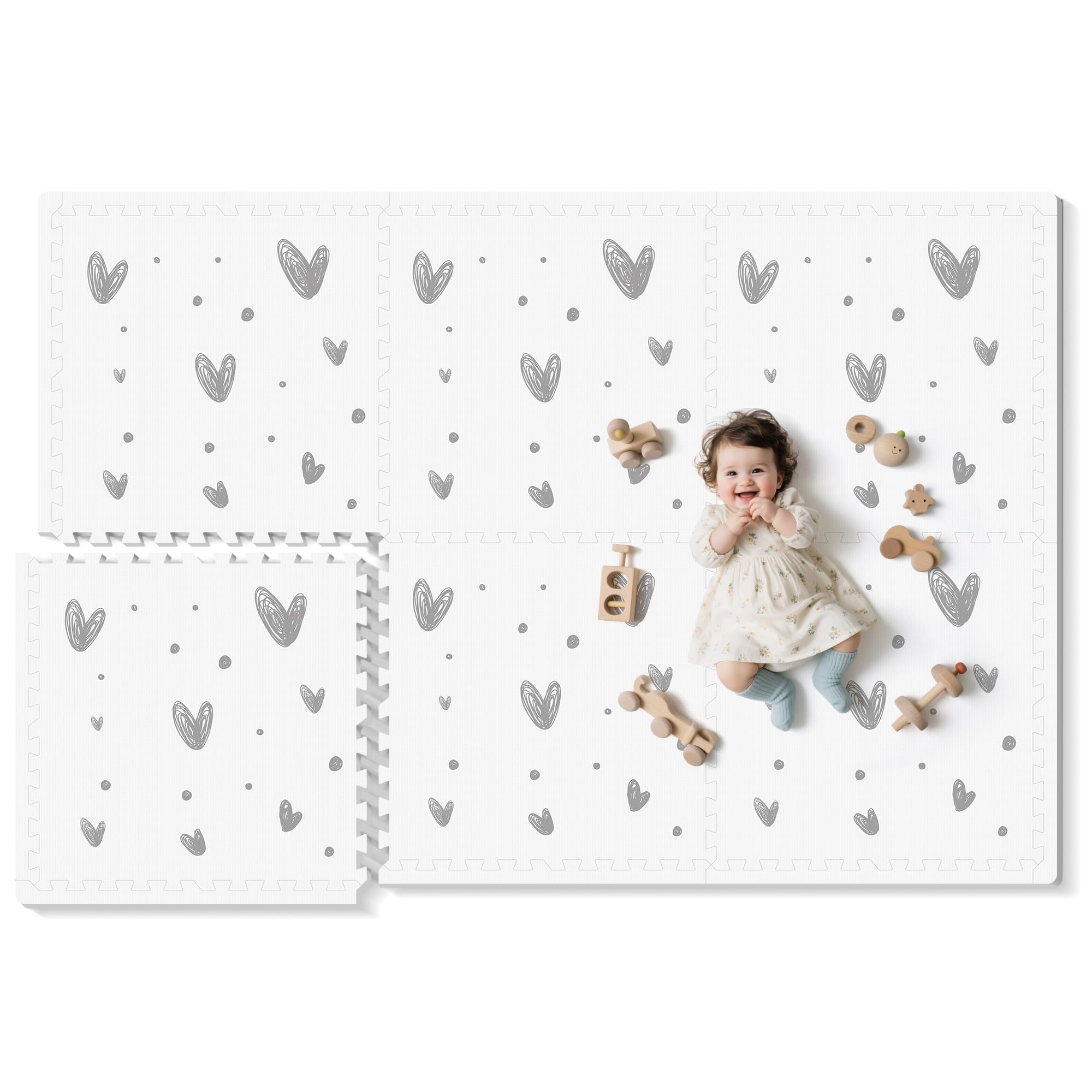 PIGLOG XL Baby Play Mat-72”x 48” Puzzle Play Mat,with 6 Foam Floor Tiles,Interlocking Foam Baby Mat for Babies&Toddlers,Waterproof,Expandable Tiles with Edges,Tummy Time Mat(Love)